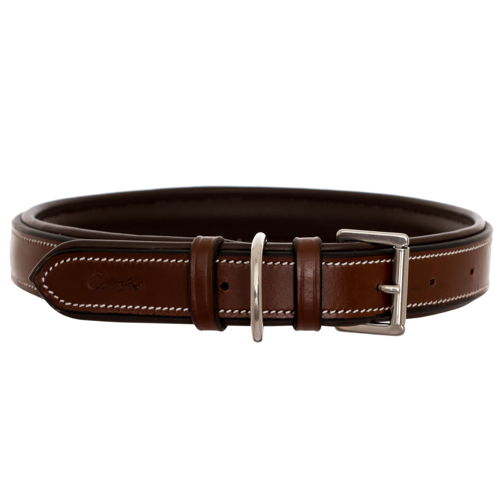 ExionPro Fancy Stitched Padded Leather Dog Collar - Oak Brown Padding by Bridles & Reins - alternate view 2