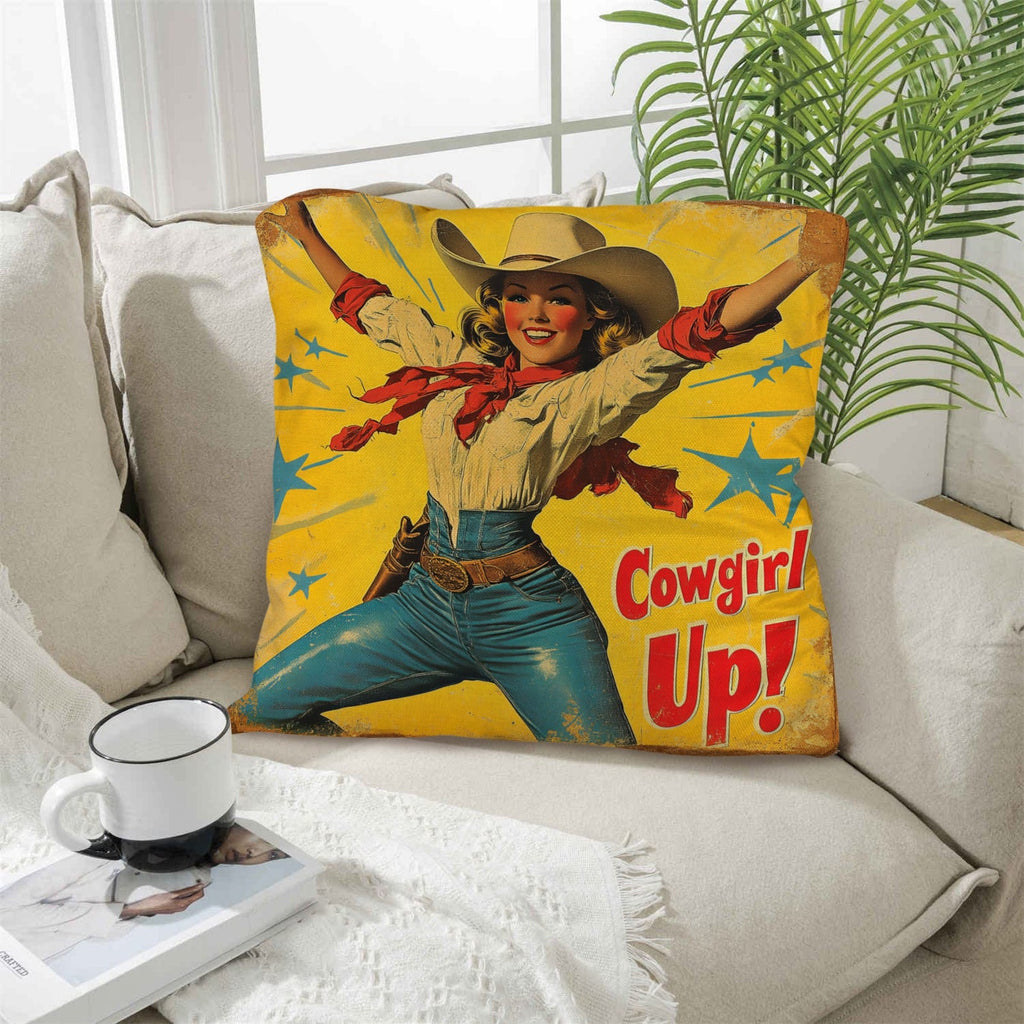Baha Ranch Vintage Cowgirl Up Throw Pillow Case 18 x 18 Made in America by Baha Ranch Western Wear
