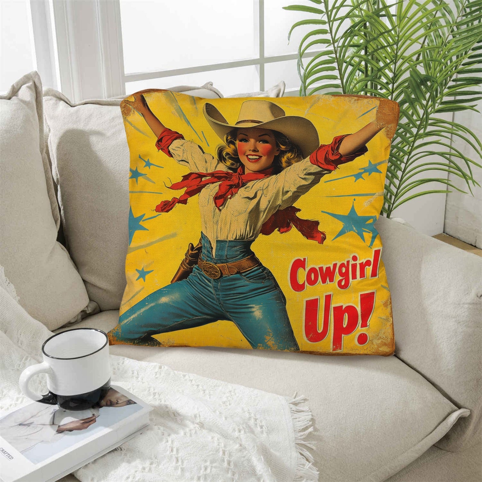 Baha Ranch Vintage Cowgirl Up Throw Pillow Case 18 x 18 Made in America by Baha Ranch Western Wear