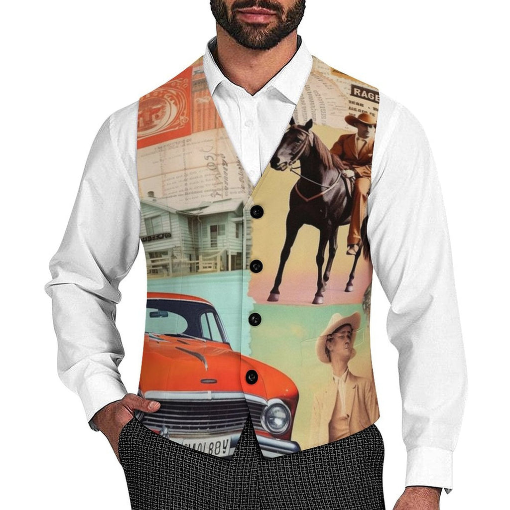 Baha Ranch Vintage Western Collage Men's Vest by Baha Ranch Western Wear