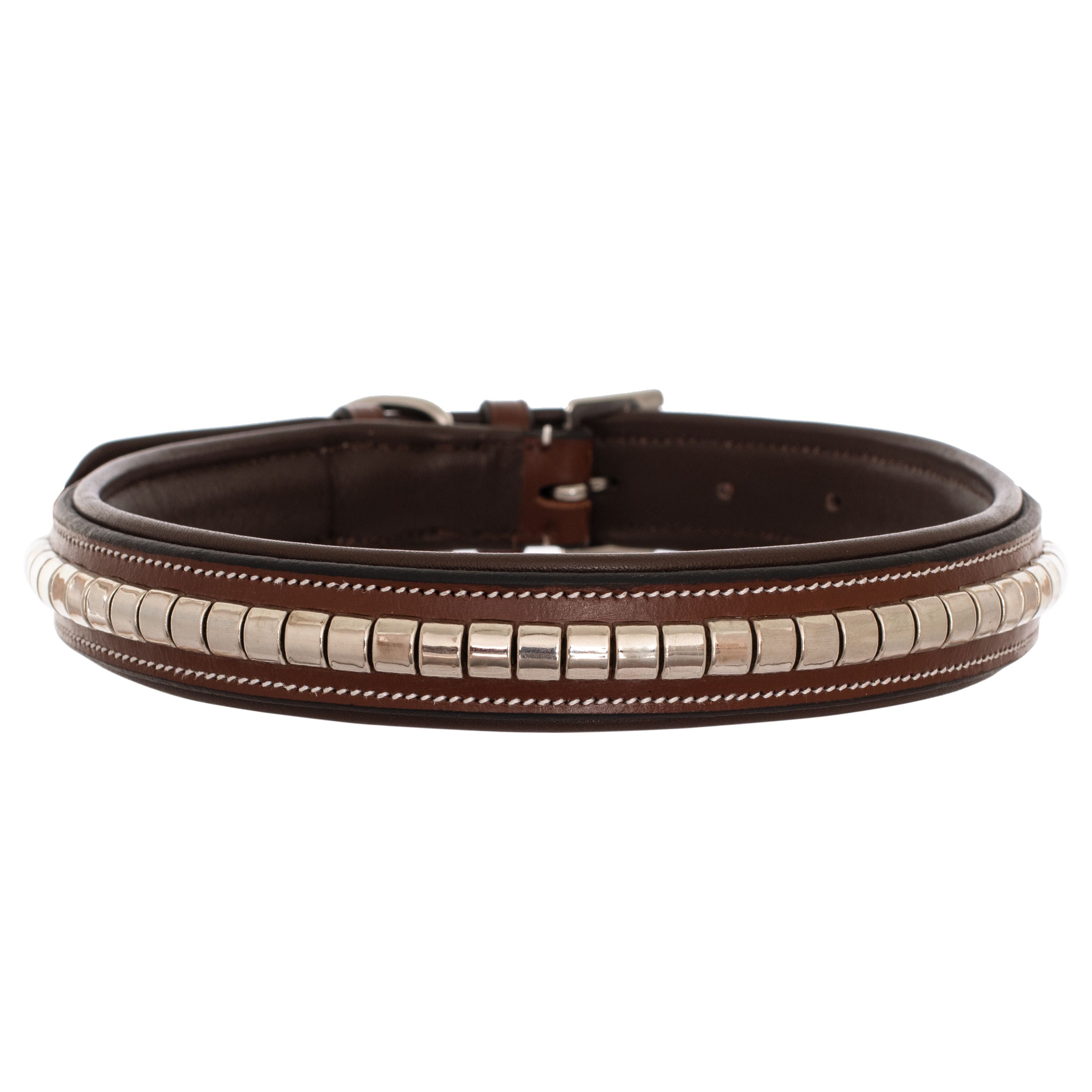 ExionPro Silver Clincher Padded Leather Dog Collar - Brown Padding by Bridles & Reins - alternate view 2