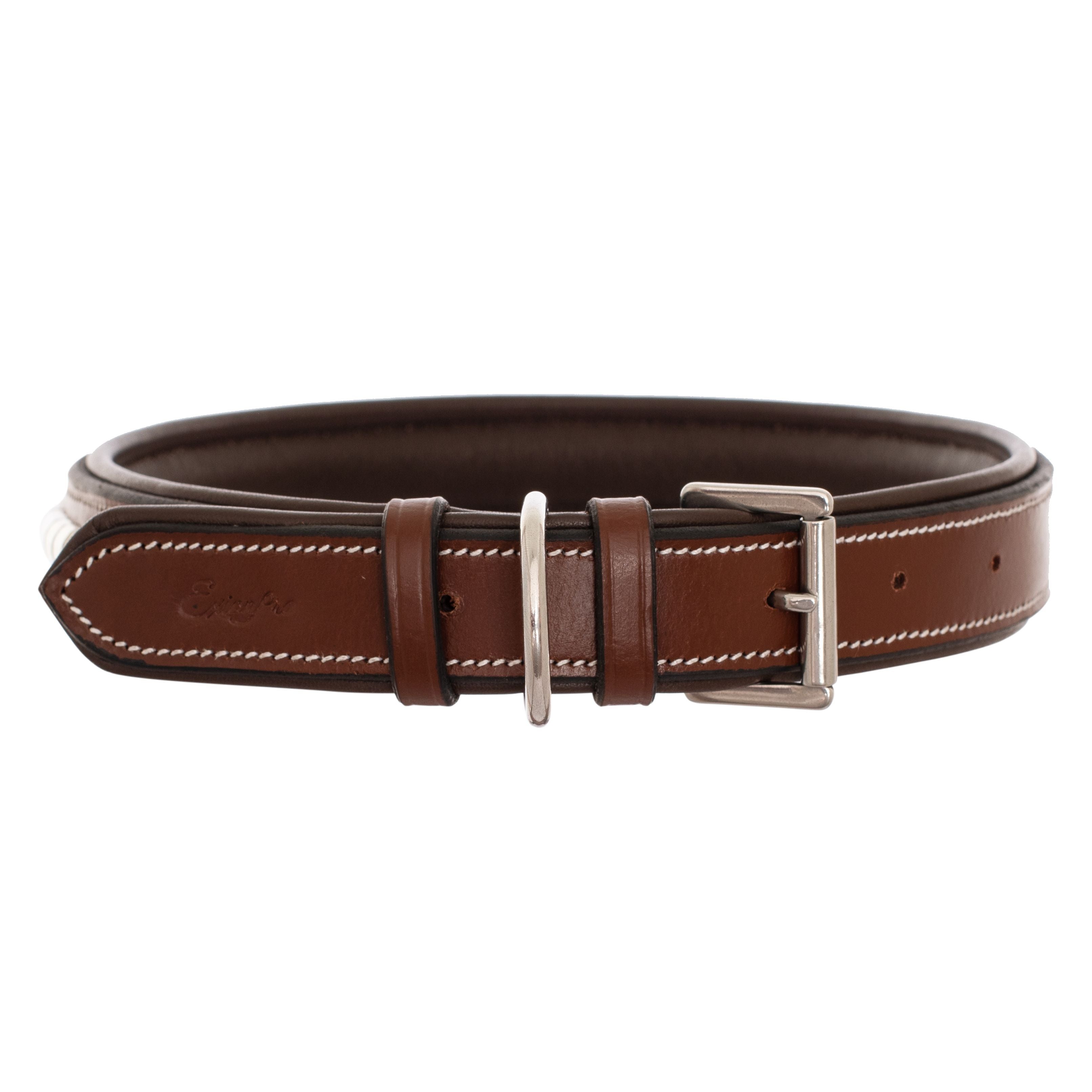 ExionPro Silver Clincher Padded Leather Dog Collar - Brown Padding by Bridles & Reins - alternate view 4
