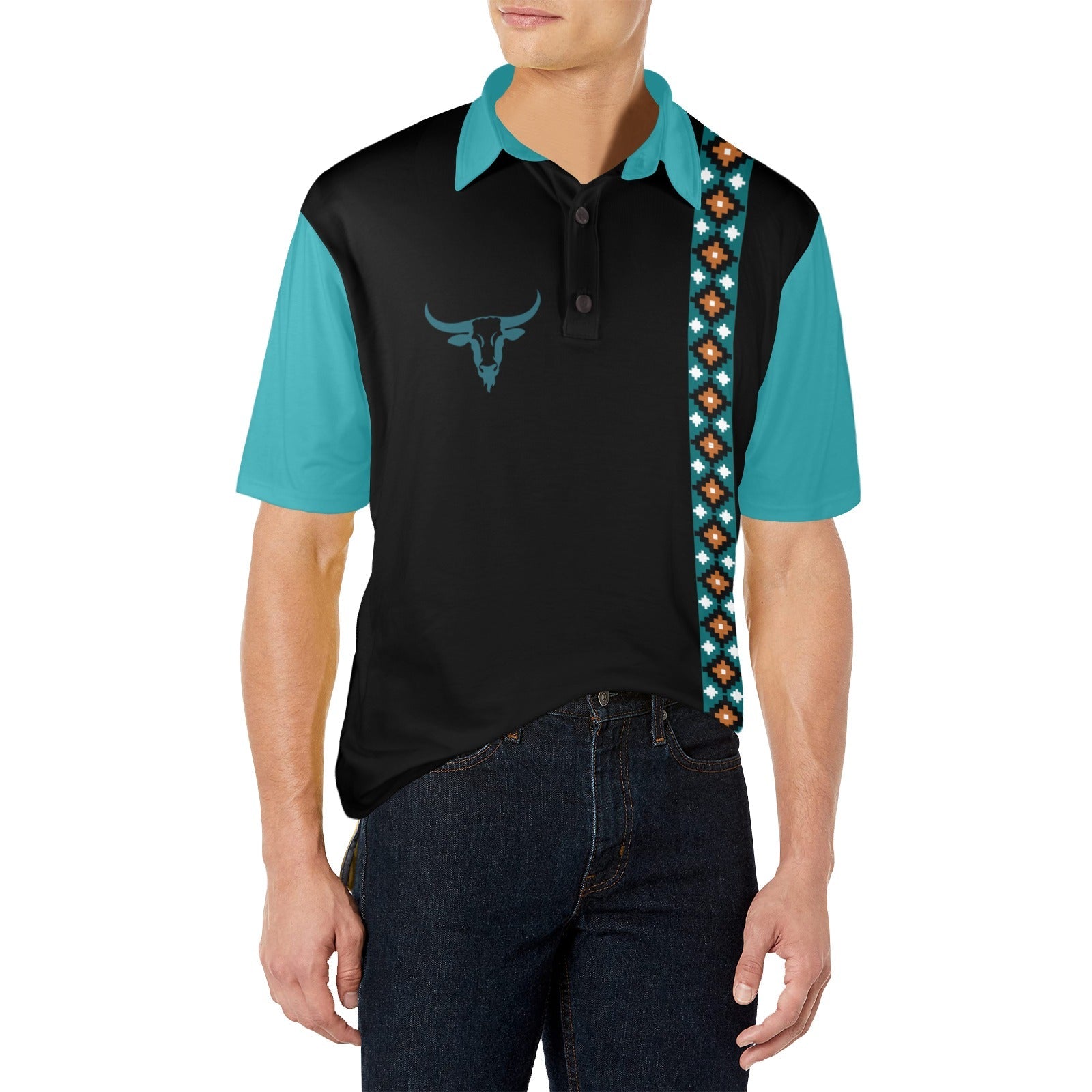 Baha Ranch Longhorn Aztec Cowboy Polo Shirt by Baha Ranch Western Wear - product image 2