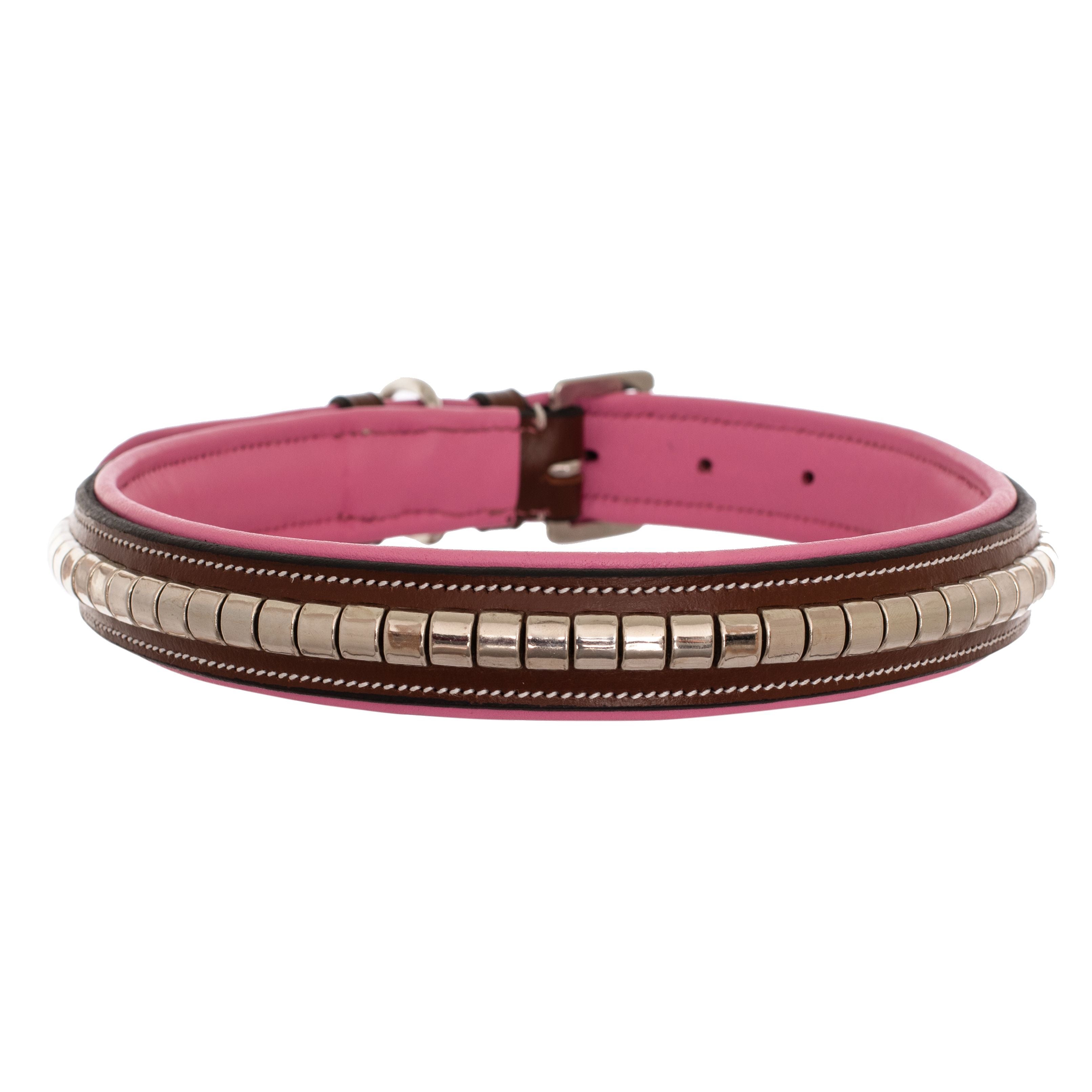 ExionPro Silver Clincher Padded Leather Dog Collar - Pink Padding by Bridles & Reins - alternate view 2