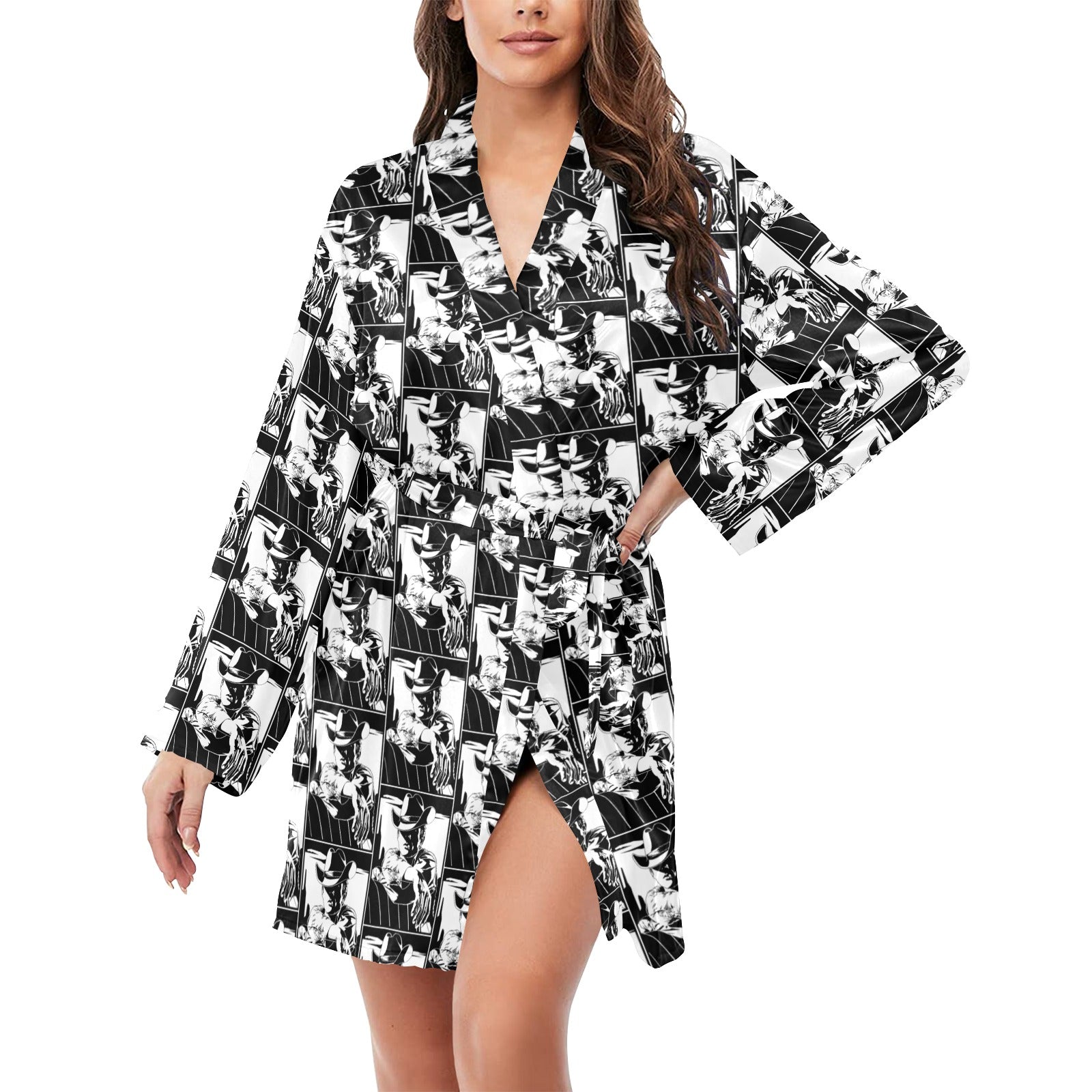 Baha Ranch Cowboy Women's Long Sleeve Belted Satin Feel Dressing Lounge Robe by Baha Ranch Western Wear