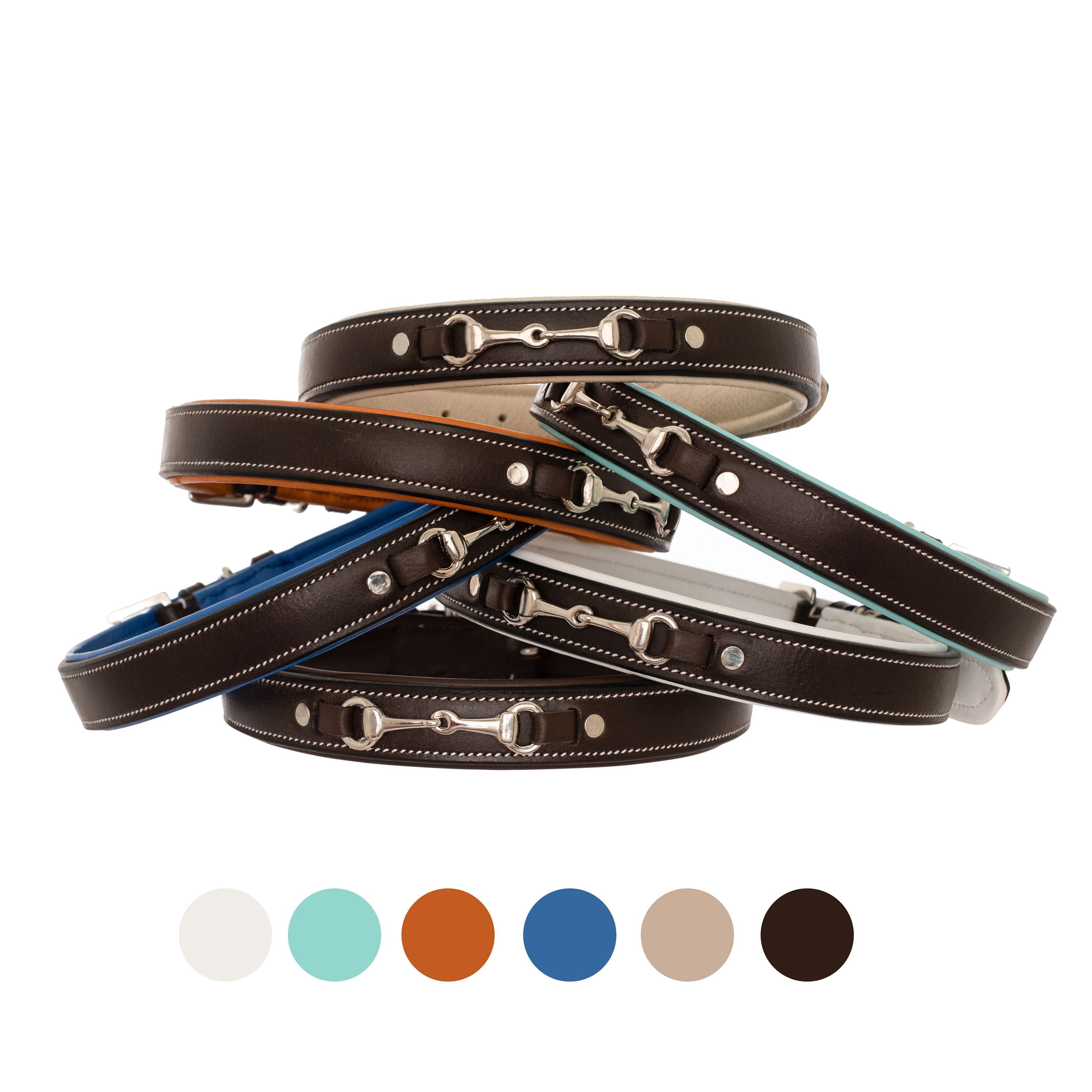 ExionPro Silver Snaffle Padded Leather Dog Collar - Blue Padding by Bridles & Reins - alternate view 5