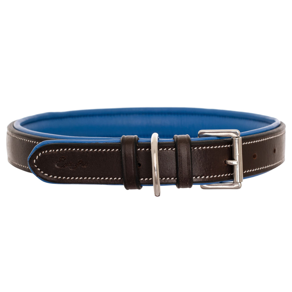 ExionPro Silver Snaffle Padded Leather Dog Collar - Blue Padding by Bridles & Reins - alternate view 2