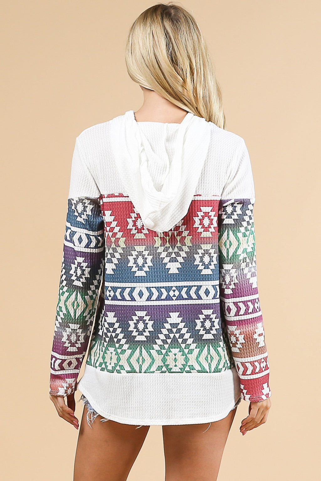 Chama Valley Aztec Print Waffle Knit Lightweight Hoodie Made in America by Baha Ranch Western Wear - product image 2