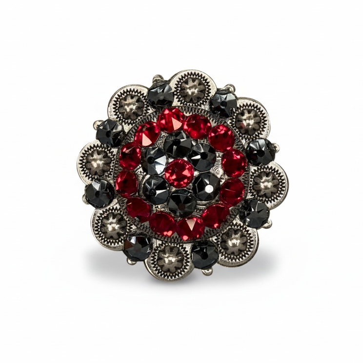 Antique Silver Ruby - Jet Crystal Conchos | Sizes 1"- 3" | Buckles | Saddle Set | Leather Rosettes | Slide — view 5