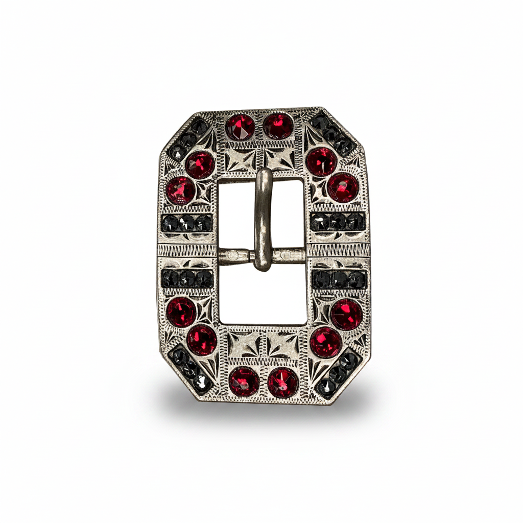 Antique Silver Ruby - Jet Crystal Conchos | Sizes 1"- 3" | Buckles | Saddle Set | Leather Rosettes | Slide — view 8