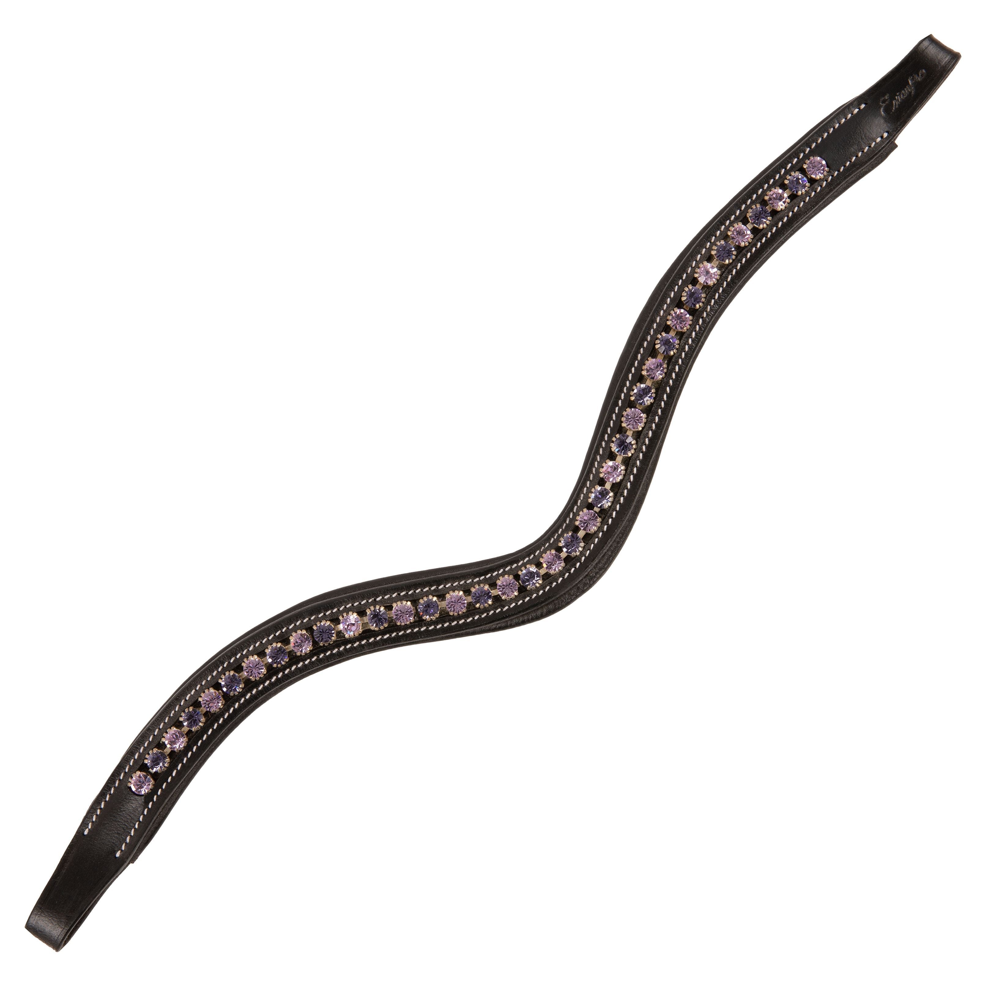 ExionPro Elegant Deep Curved Soft Padded Tanzanite, Violet Colored Crystal Decorated Browband by Bridles & Reins