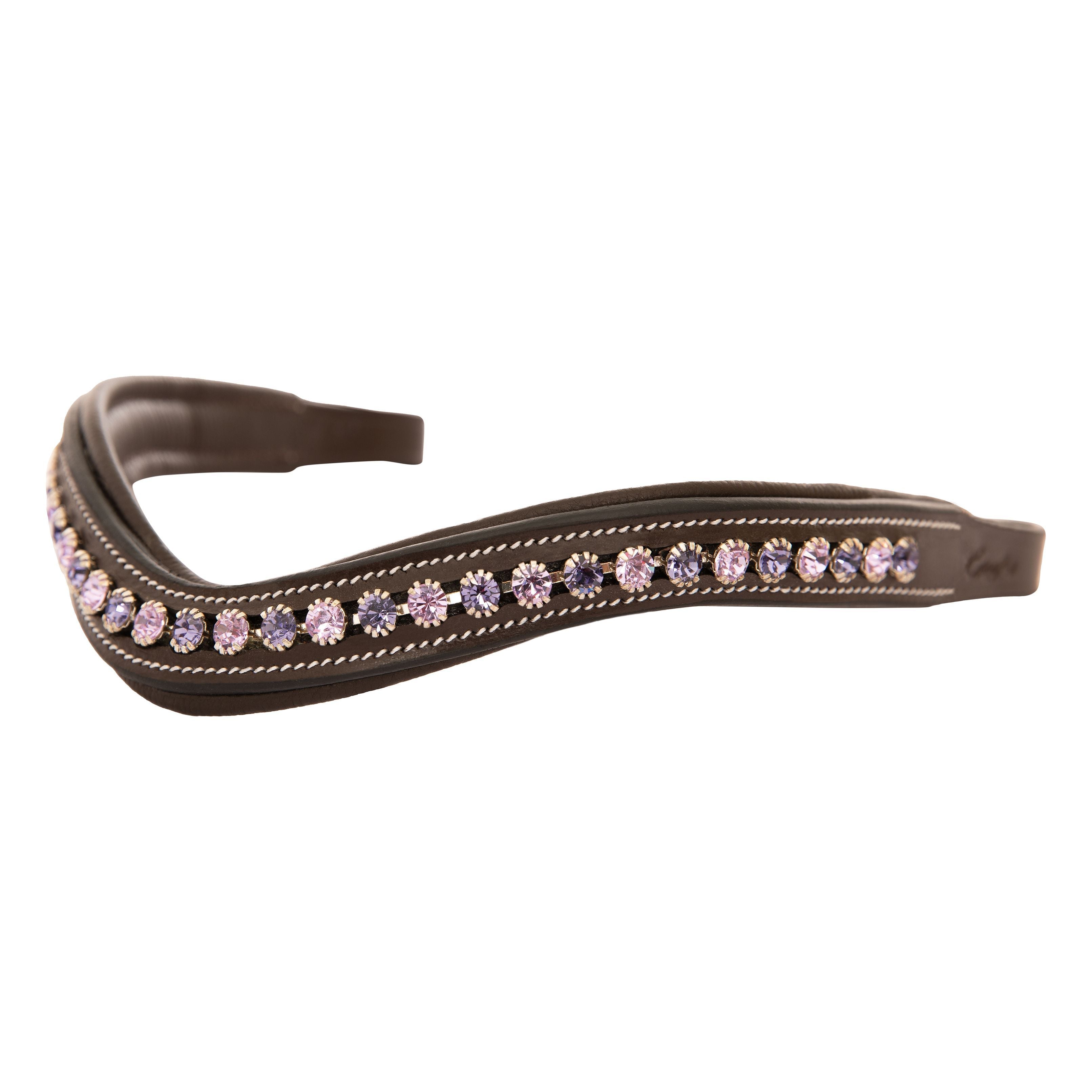 ExionPro Elegant Deep Curved Soft Padded Tanzanite, Violet Colored Crystal Decorated Browband by Bridles & Reins -...