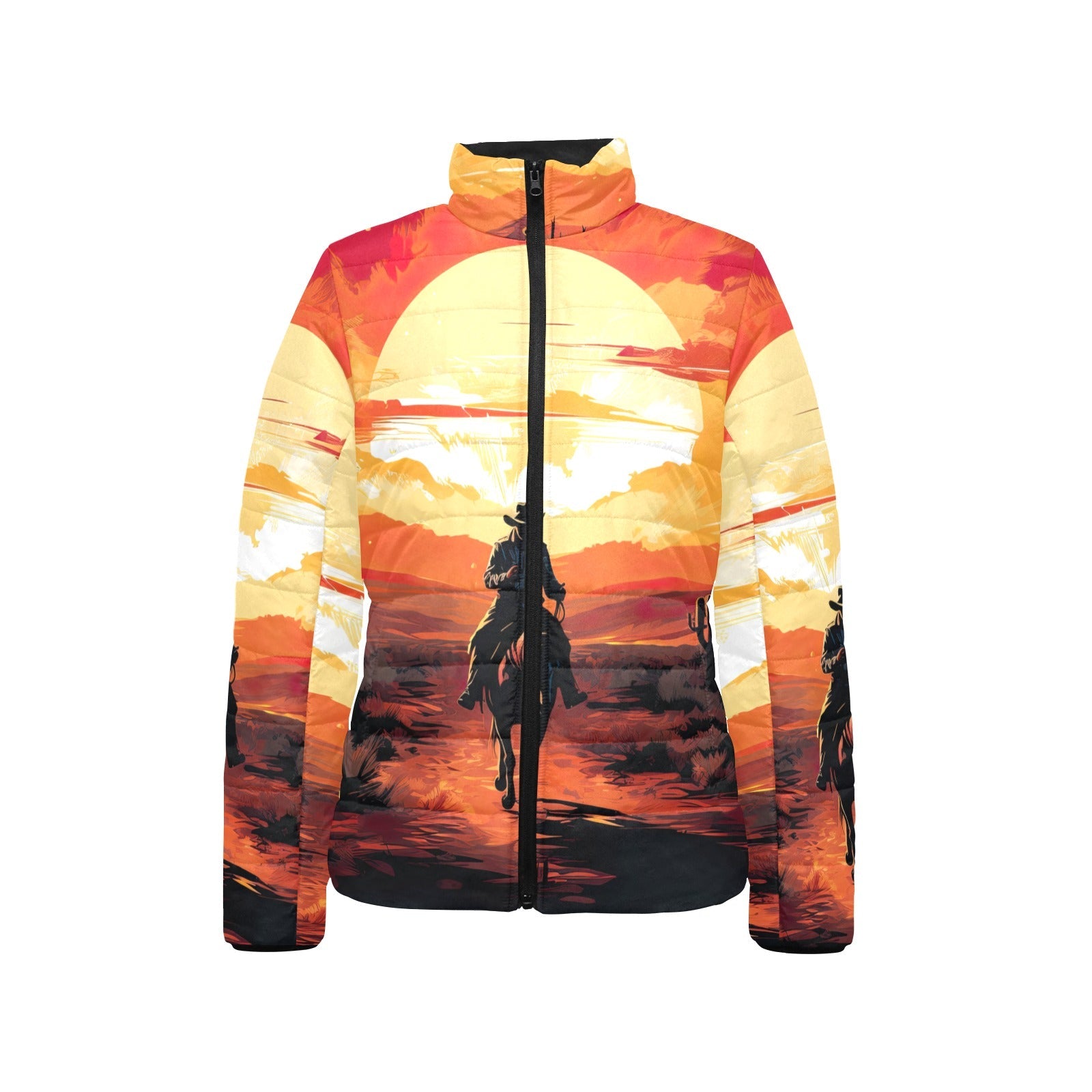 Sunset Cowboy Desert Women's Puffy Bomber Jacket by Baha Ranch Western Wear - product image 3