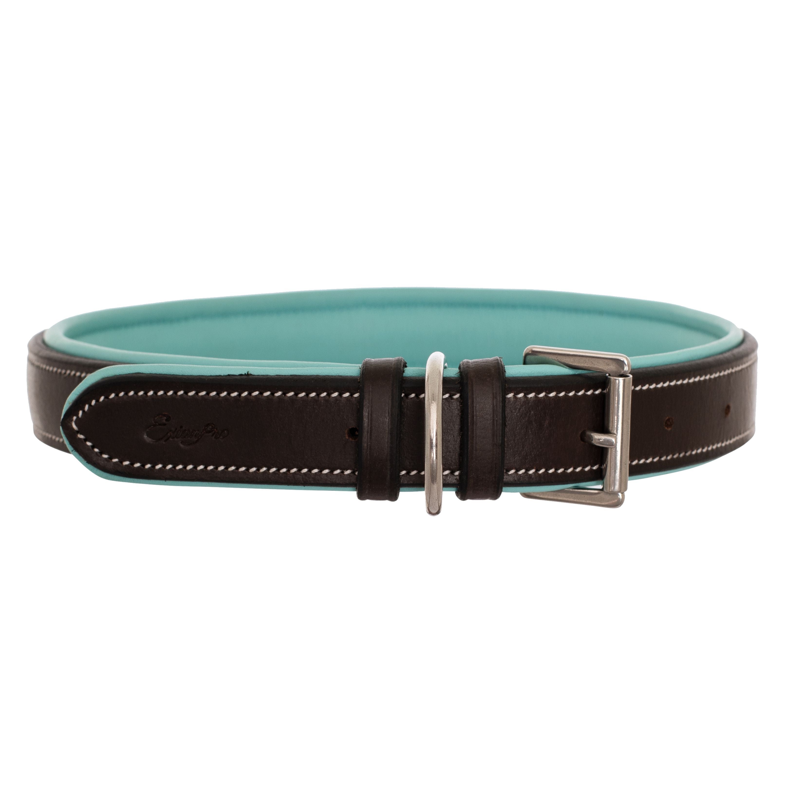 ExionPro Silver Snaffle Padded Leather Dog Collar - Sky Blue Padding by Bridles & Reins - alternate view 2