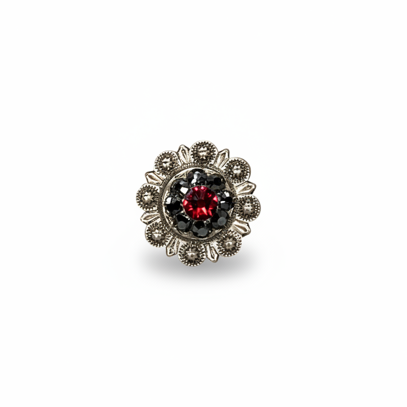 Antique Silver Ruby - Jet Crystal Conchos | Sizes 1"- 3" | Buckles | Saddle Set | Leather Rosettes | Slide — view 3