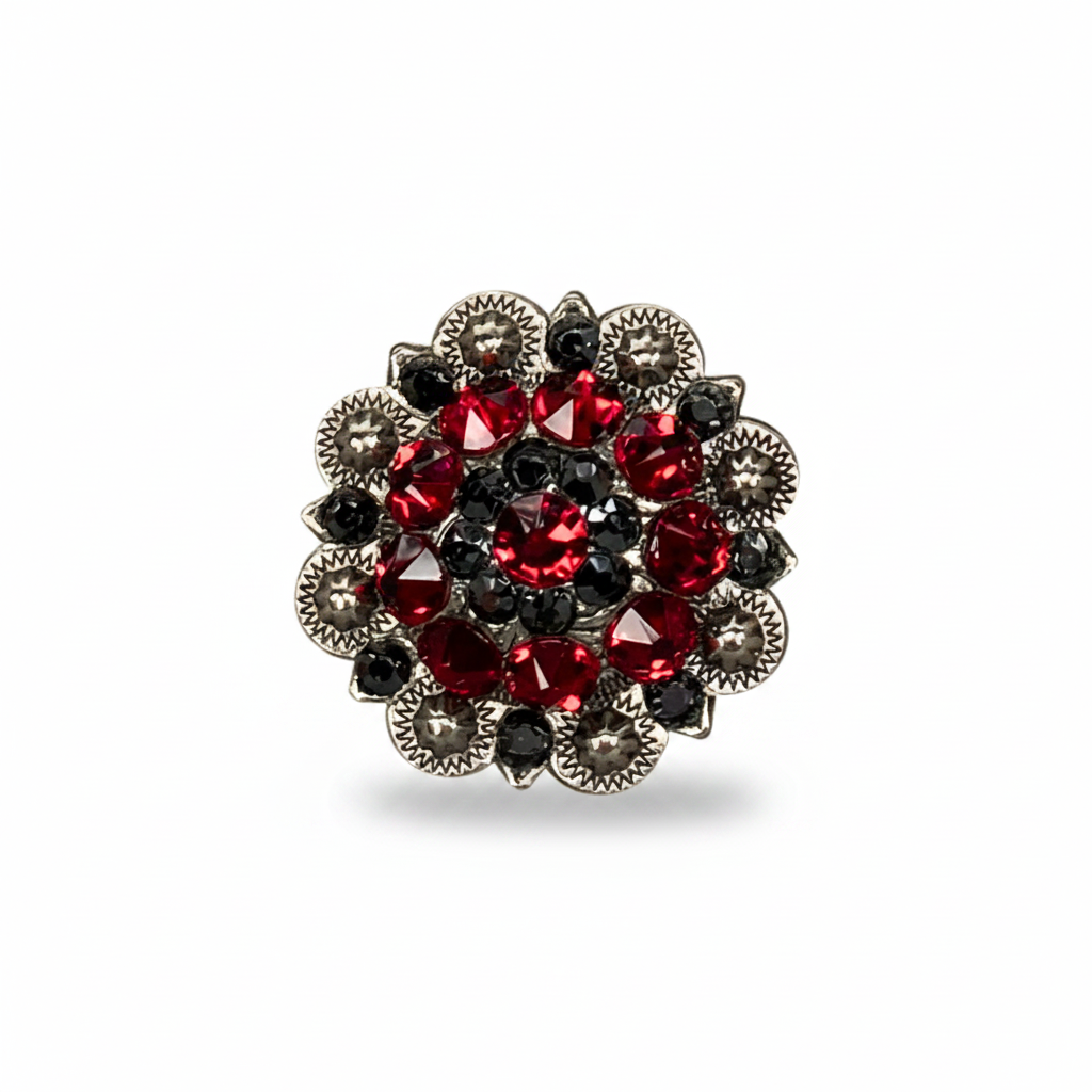 Antique Silver Ruby - Jet Crystal Conchos | Sizes 1"- 3" | Buckles | Saddle Set | Leather Rosettes | Slide — view 2