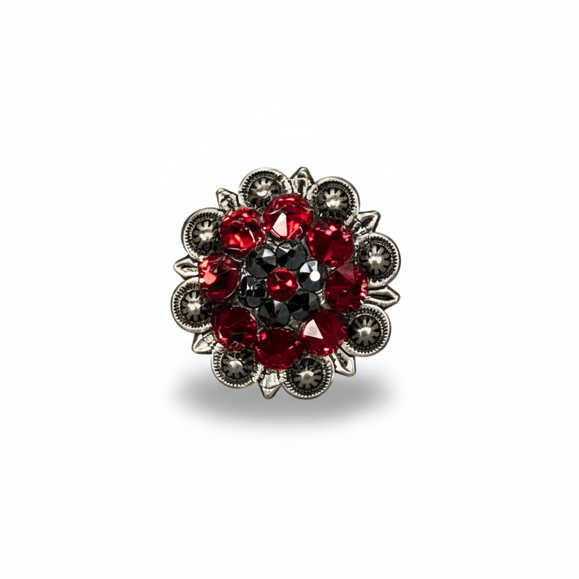 Antique Silver Ruby - Jet Crystal Conchos | Sizes 1"- 3" | Buckles | Saddle Set | Leather Rosettes | Slide — view 4