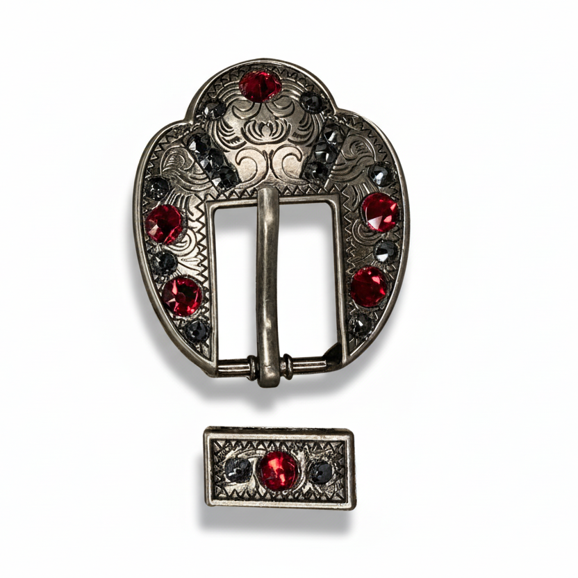 Antique Silver Ruby - Jet Crystal Conchos | Sizes 1"- 3" | Buckles | Saddle Set | Leather Rosettes | Slide — view 9