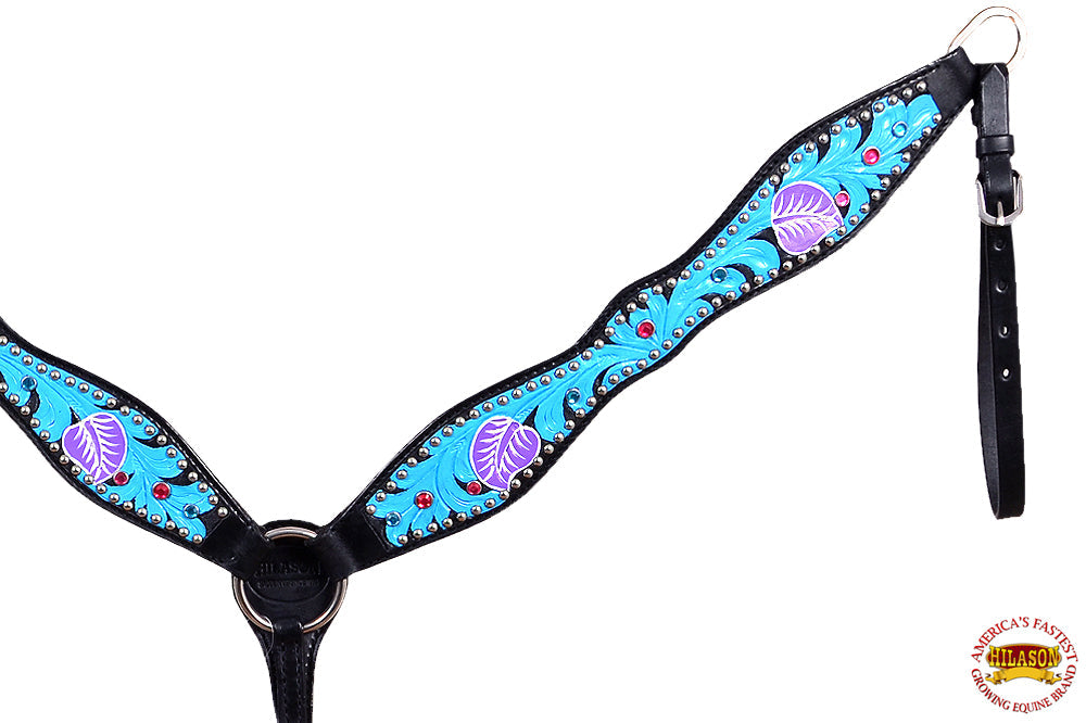 HILASON Western Horse Breast Collar Tack American Leather Black Turquoise | for Horses
