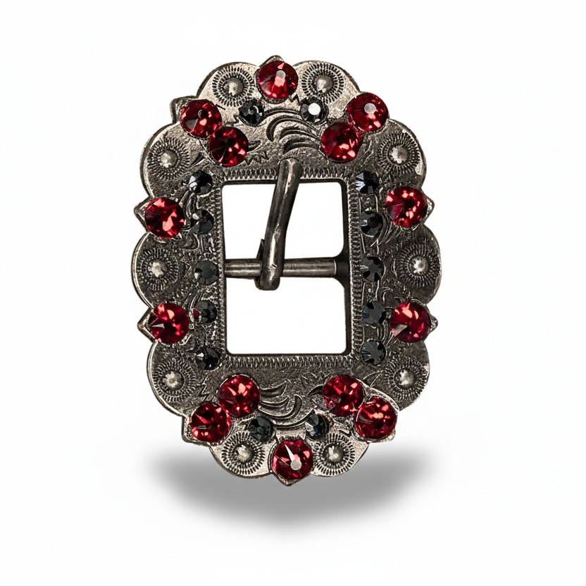 Antique Silver Ruby - Jet Crystal Conchos | Sizes 1"- 3" | Buckles | Saddle Set | Leather Rosettes | Slide — view 10