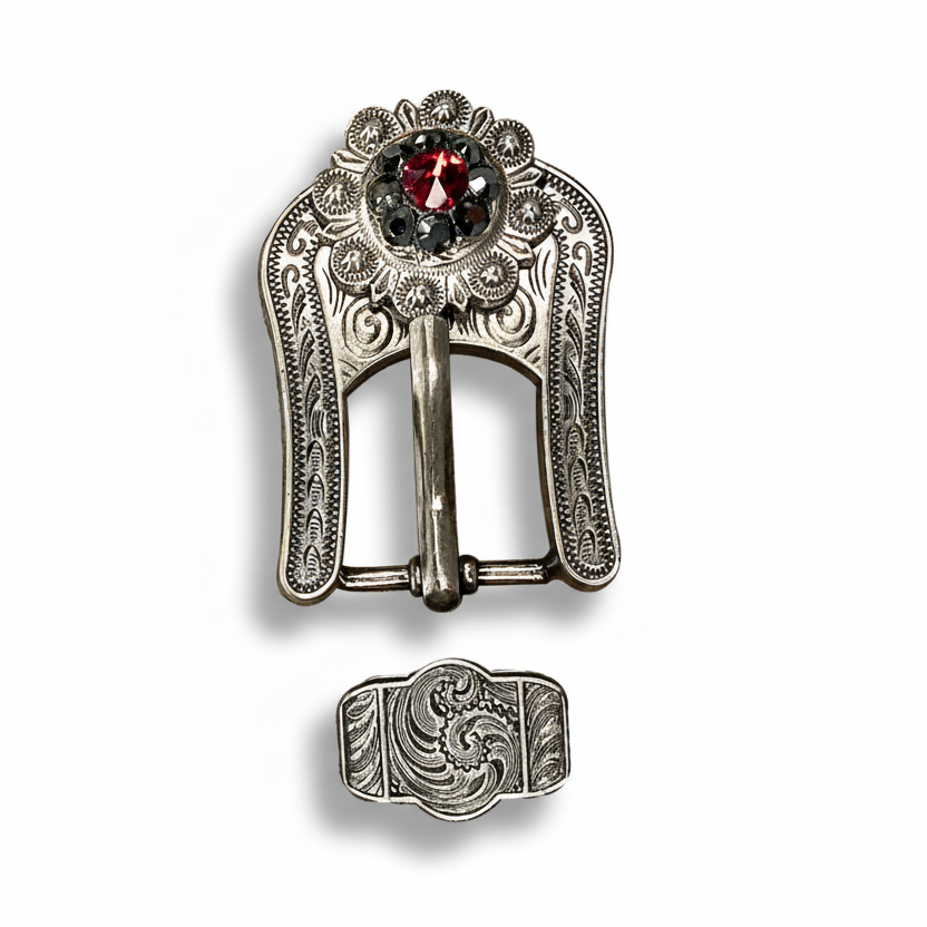 Antique Silver Ruby - Jet Crystal Conchos | Sizes 1"- 3" | Buckles | Saddle Set | Leather Rosettes | Slide — view 7