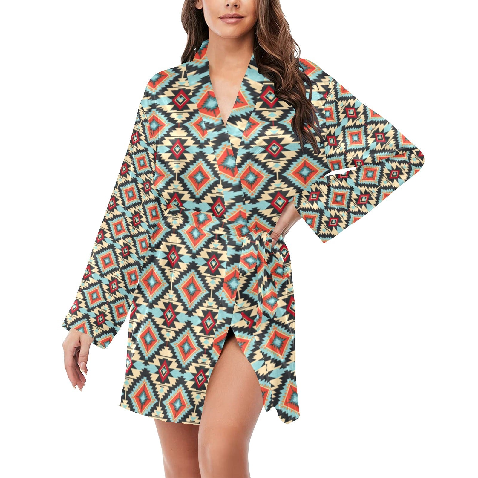 Baha Ranch Colorado Aztec Women's Belted Satin Feel Dressing Lounge Robe by Baha Ranch Western Wear