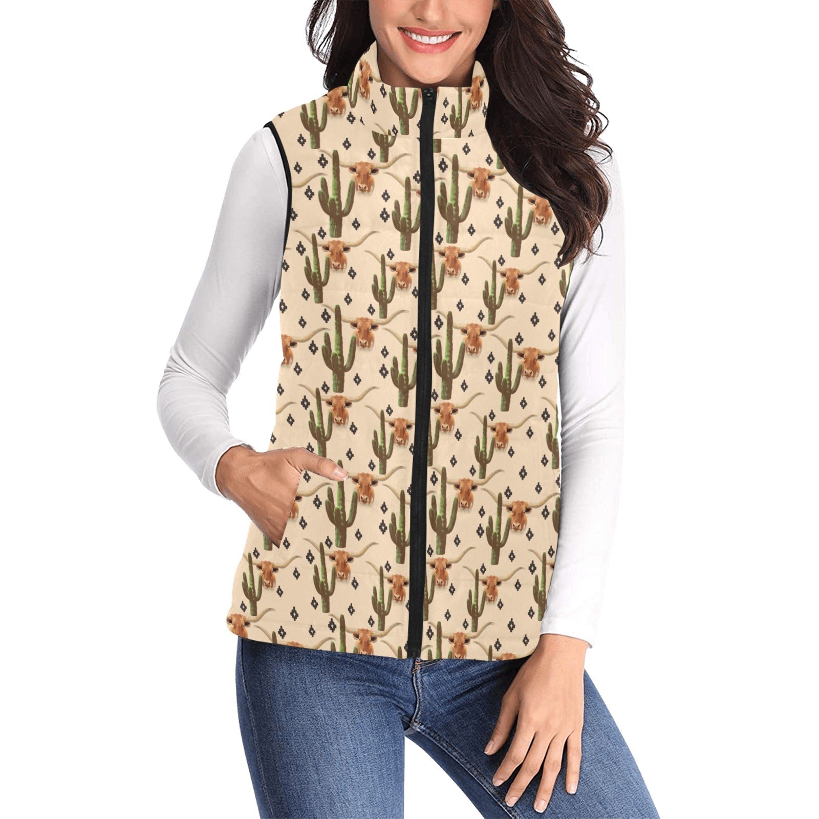 Baha Ranch Longhorn Cactus Women's Western Puffy Vest by Baha Ranch Western Wear