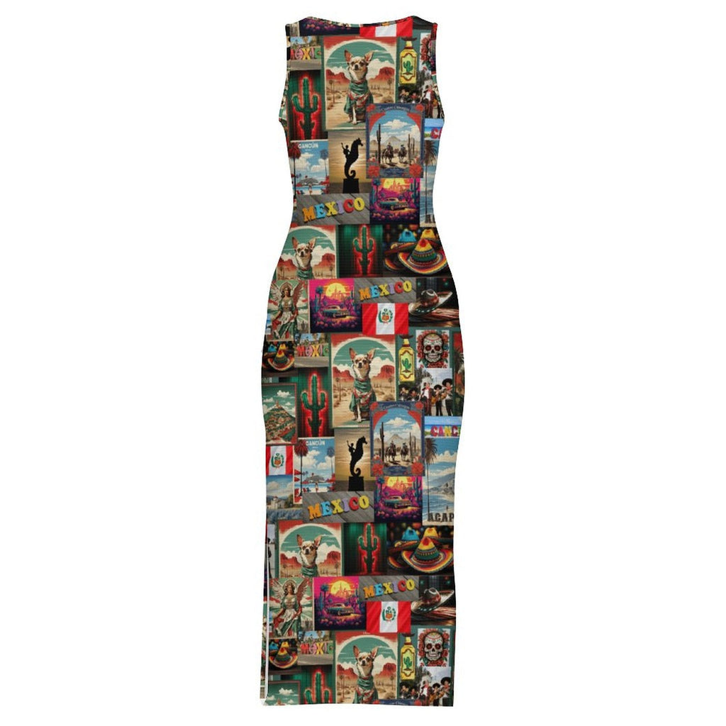 Baha Ranch Colores De Mexico Destination Mexico Sleeveless Bodycon Side Slit Long Dress by Baha Ranch Western Wear -...