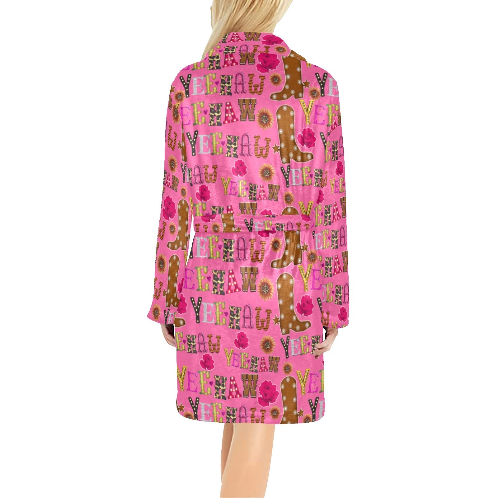 Baha Ranch Pink Yeehaw Women's Western Bath Robe by Baha Ranch Western Wear - product image 2