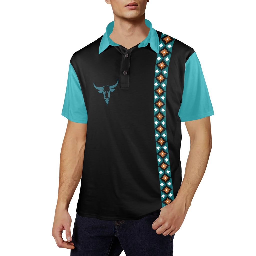 Baha Ranch Longhorn Aztec Cowboy Polo Shirt by Baha Ranch Western Wear