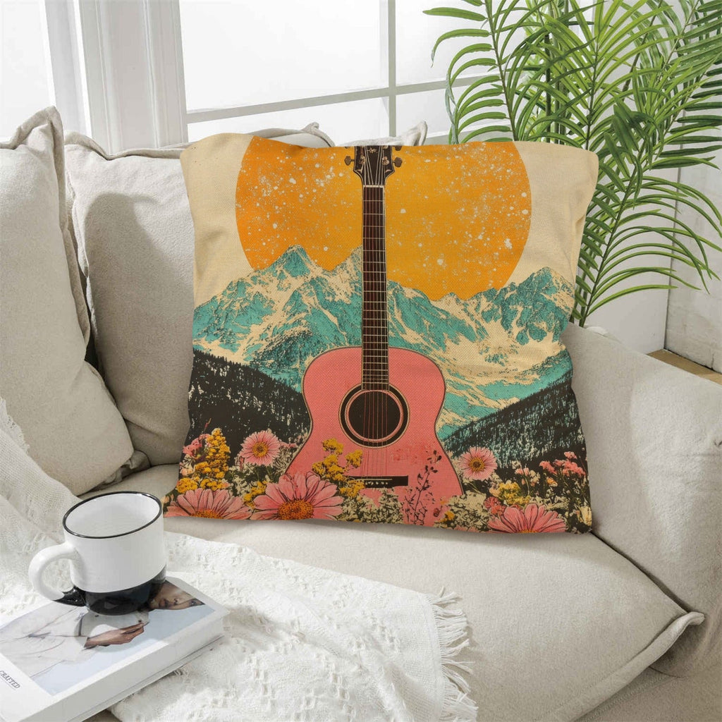 Baha Ranch Retro Pop Western Pink Guitar Pillow Case Made in America by Baha Ranch Western Wear