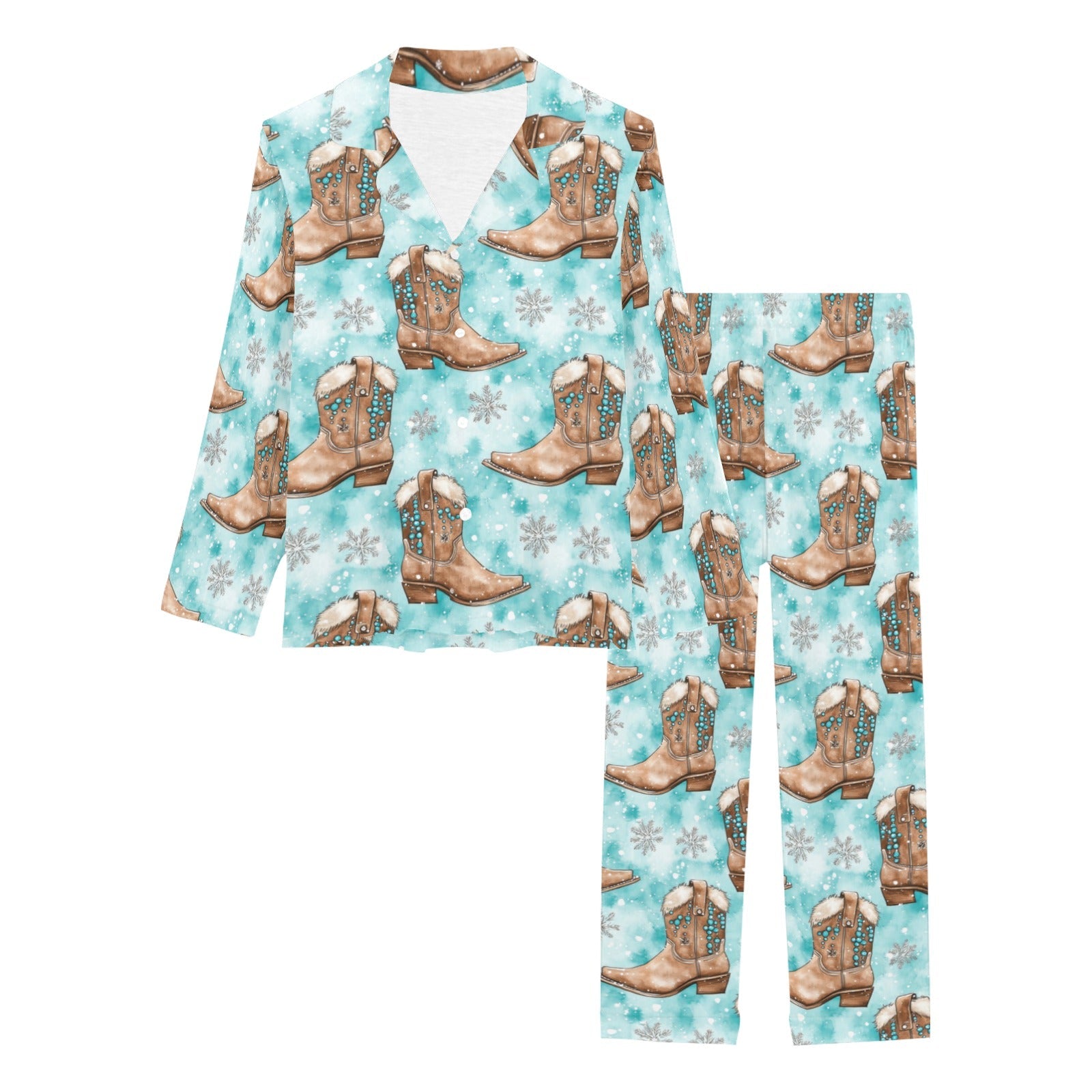Baha Ranch Turquoise Christmas Boots Women's Western Pajamas by Baha Ranch Western Wear