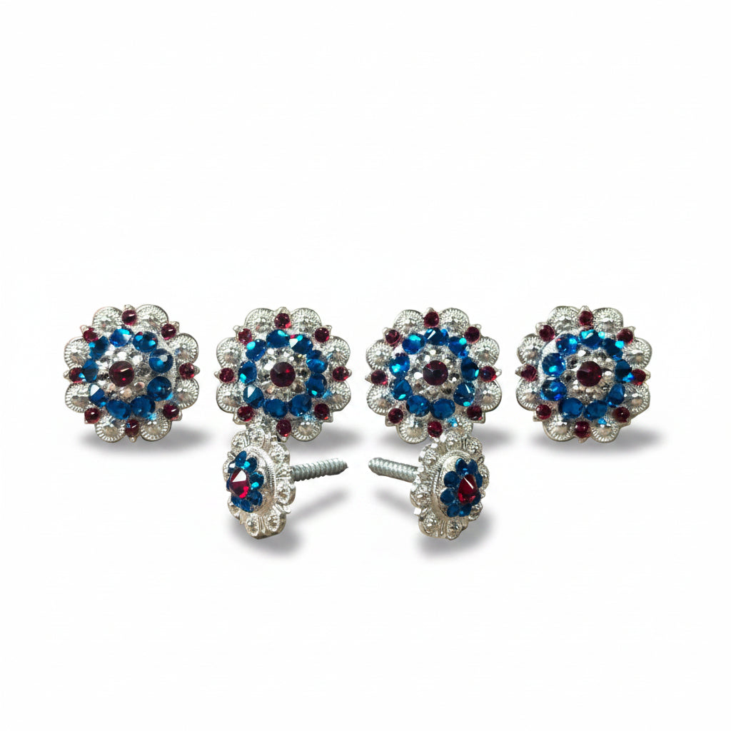 Bright Silver Red, White & Blue Saddle Conchos — view 2