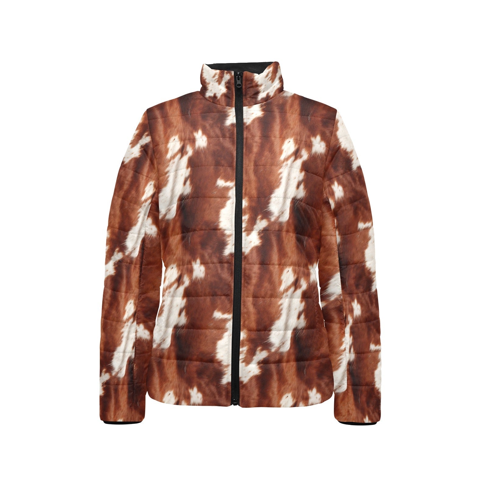 Brown Cow Print Women's Puffy Bomber Jacket by Baha Ranch Western Wear - product image 3