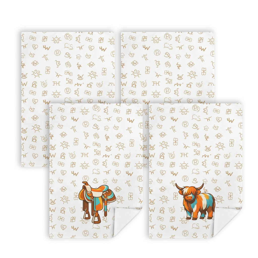 Baha Ranch Set of 4 Minimalistic Western Highland Cow Cattle Brands Kitchen Towels Made in America by Baha Ranch Western...