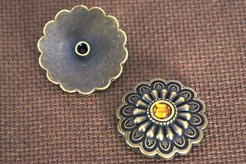Hilason Antique Brass Berry Concho with Topaz Stone