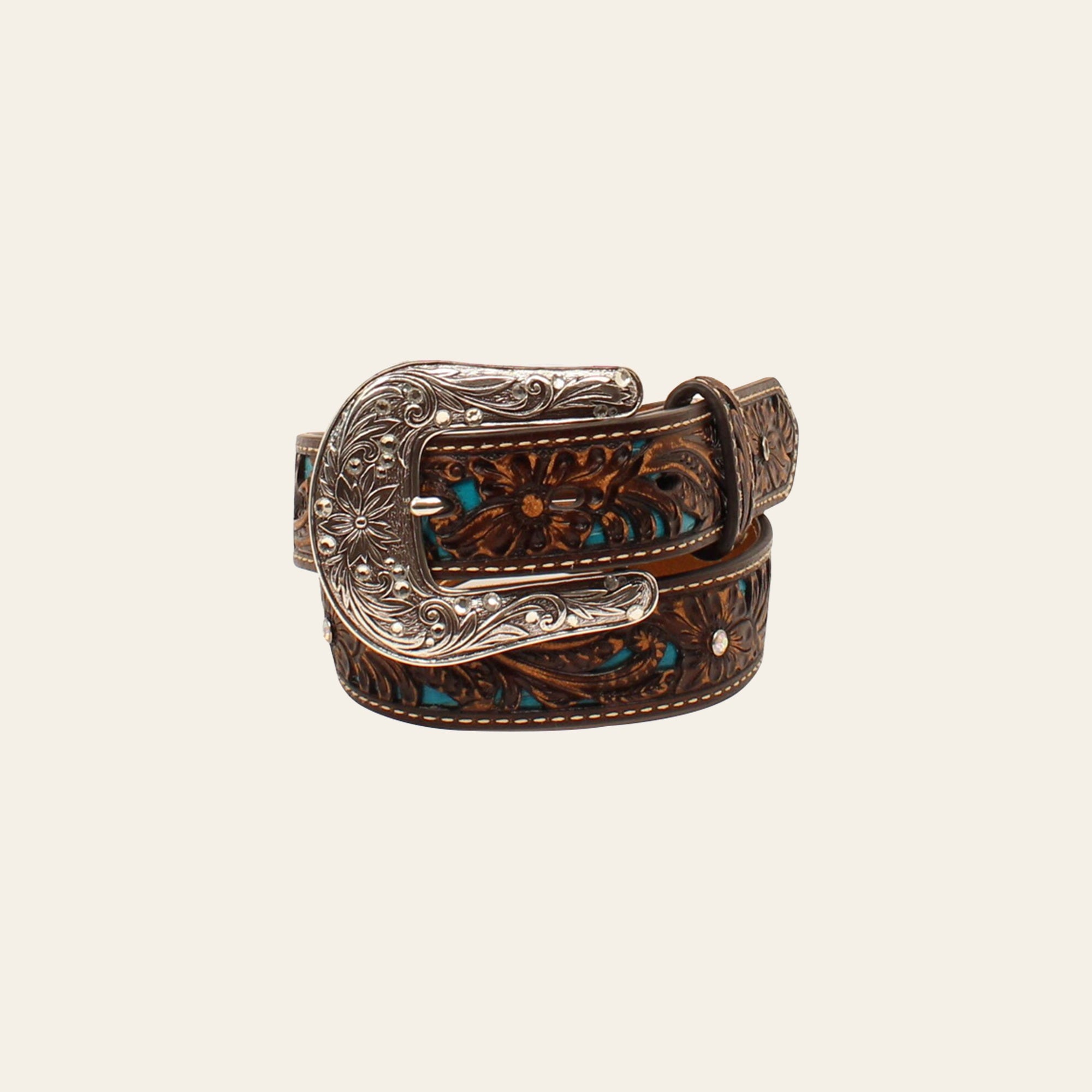 20" Ariat Girls Rhinestone Sparkly Floral Leather Belt