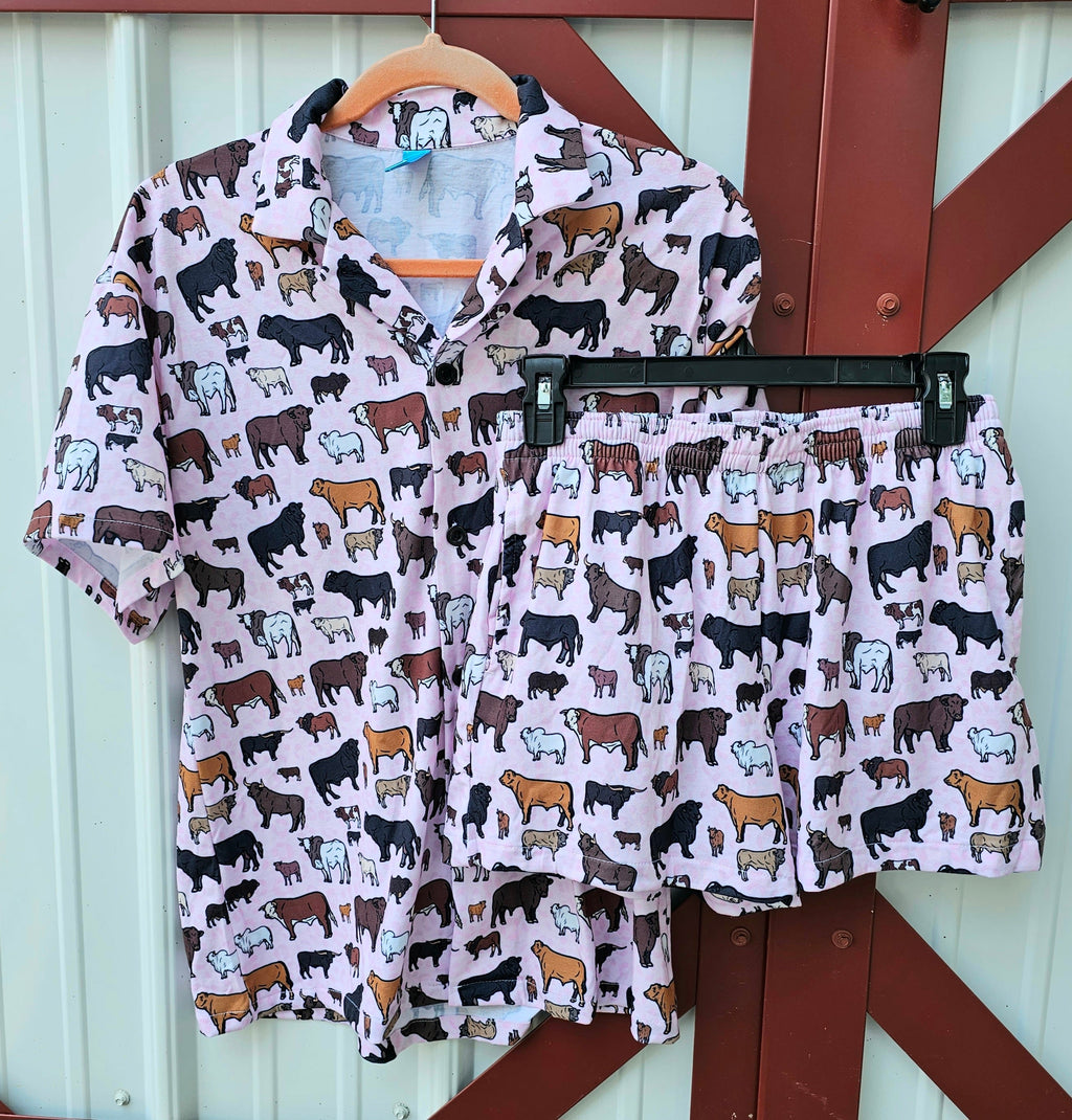 Baha Ranch Pink Cattle Ranch Women's Western Pajama Set by Baha Ranch Western Wear