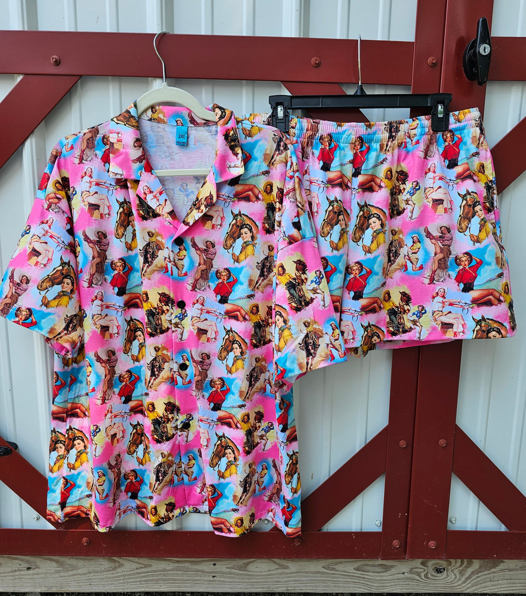 Baha Ranch Vintage Cowgirl Collage Women's Western Pajama Set by Baha Ranch Western Wear