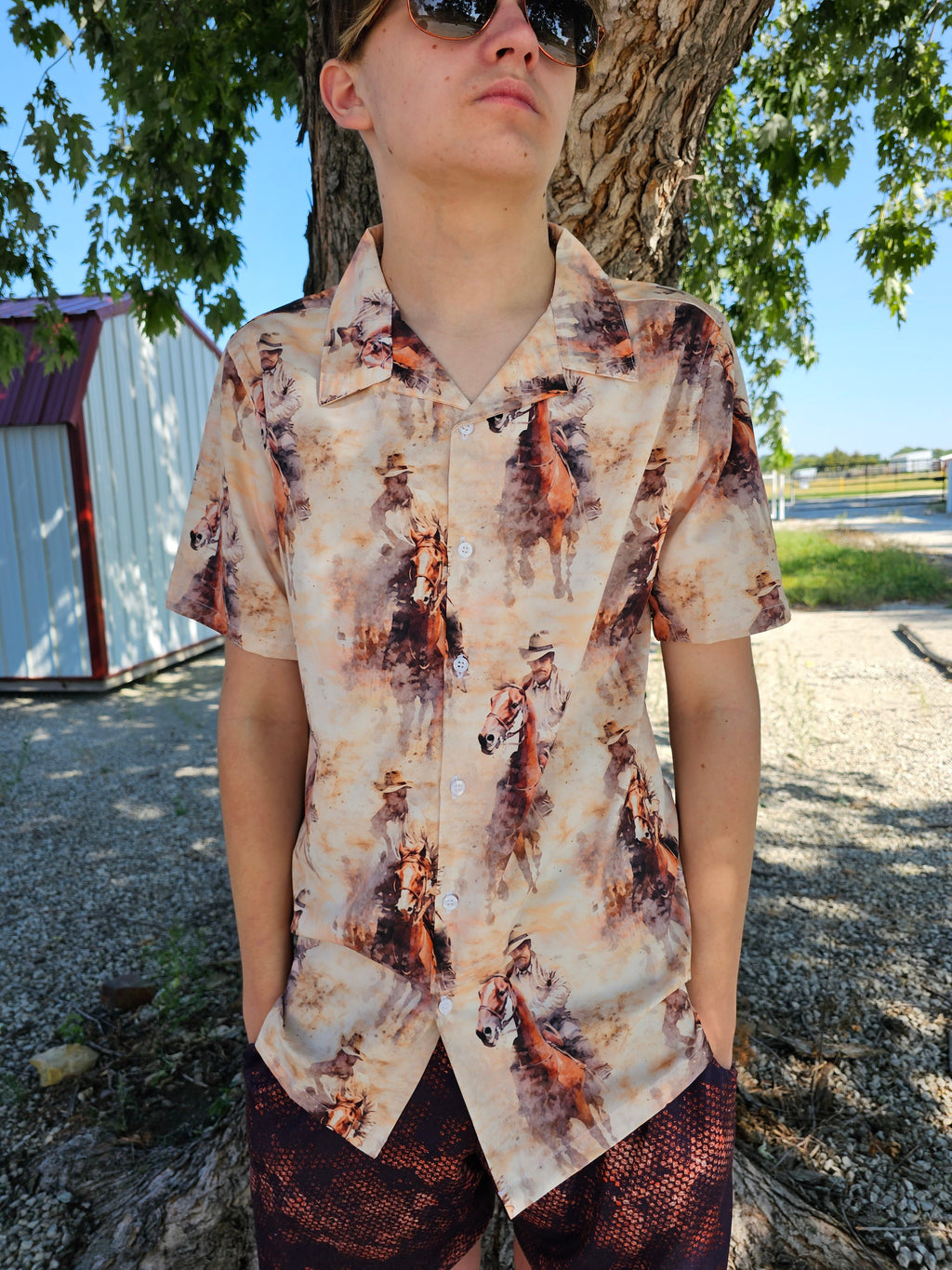 Baha Ranch Grunge Cowboy Men's Western Camp Shirt by Baha Ranch Western Wear