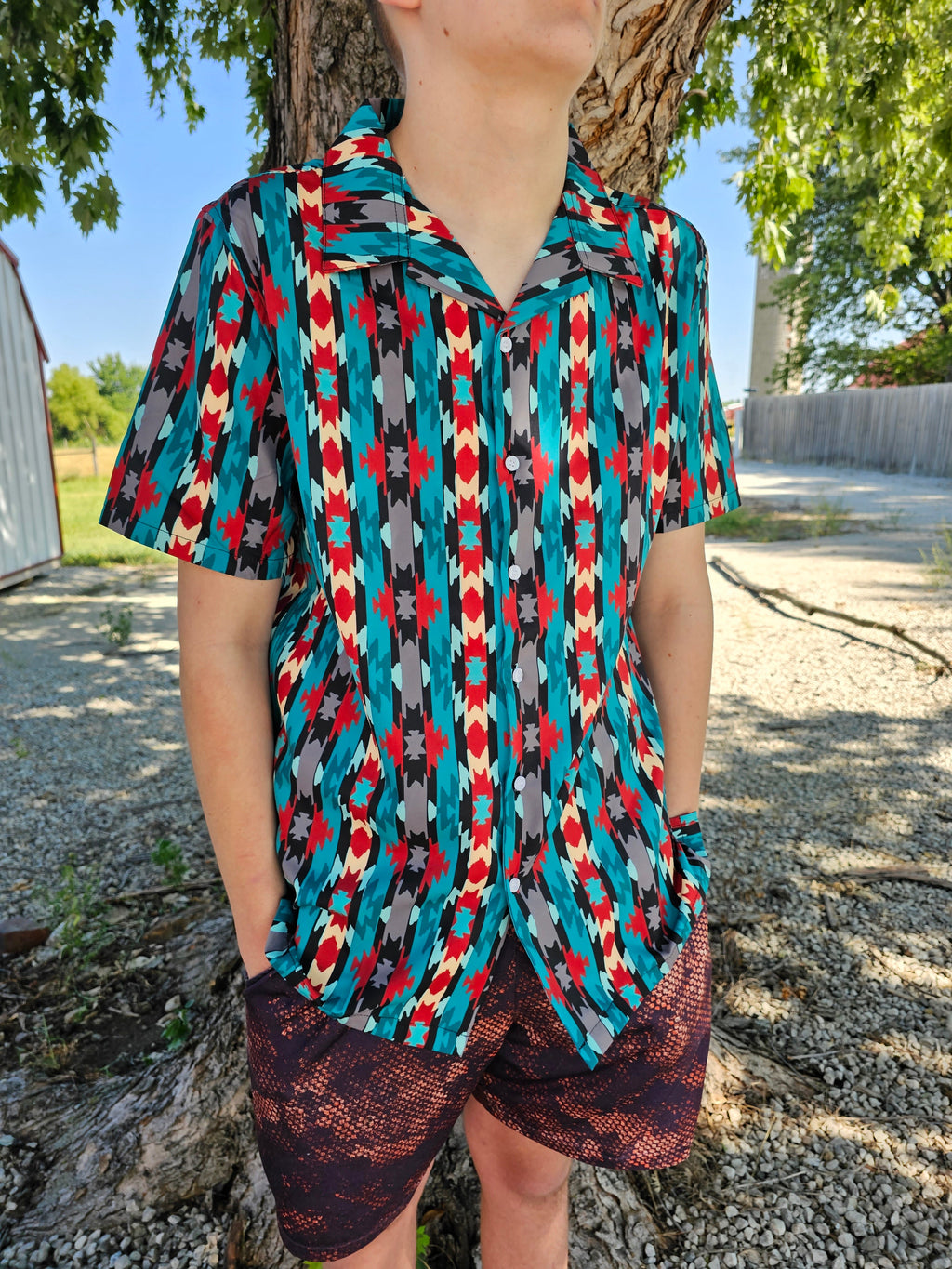 Baha Ranch Jade Aztec Men's Western Camp Shirt by Baha Ranch Western Wear