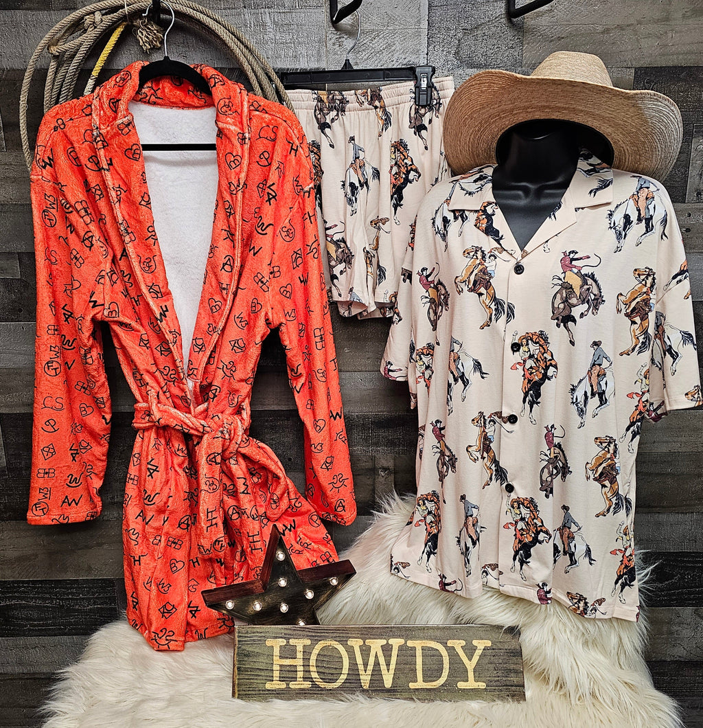 Baha Ranch Rust Cattle Brands Women's Western Bath Robe by Baha Ranch Western Wear - product image 4