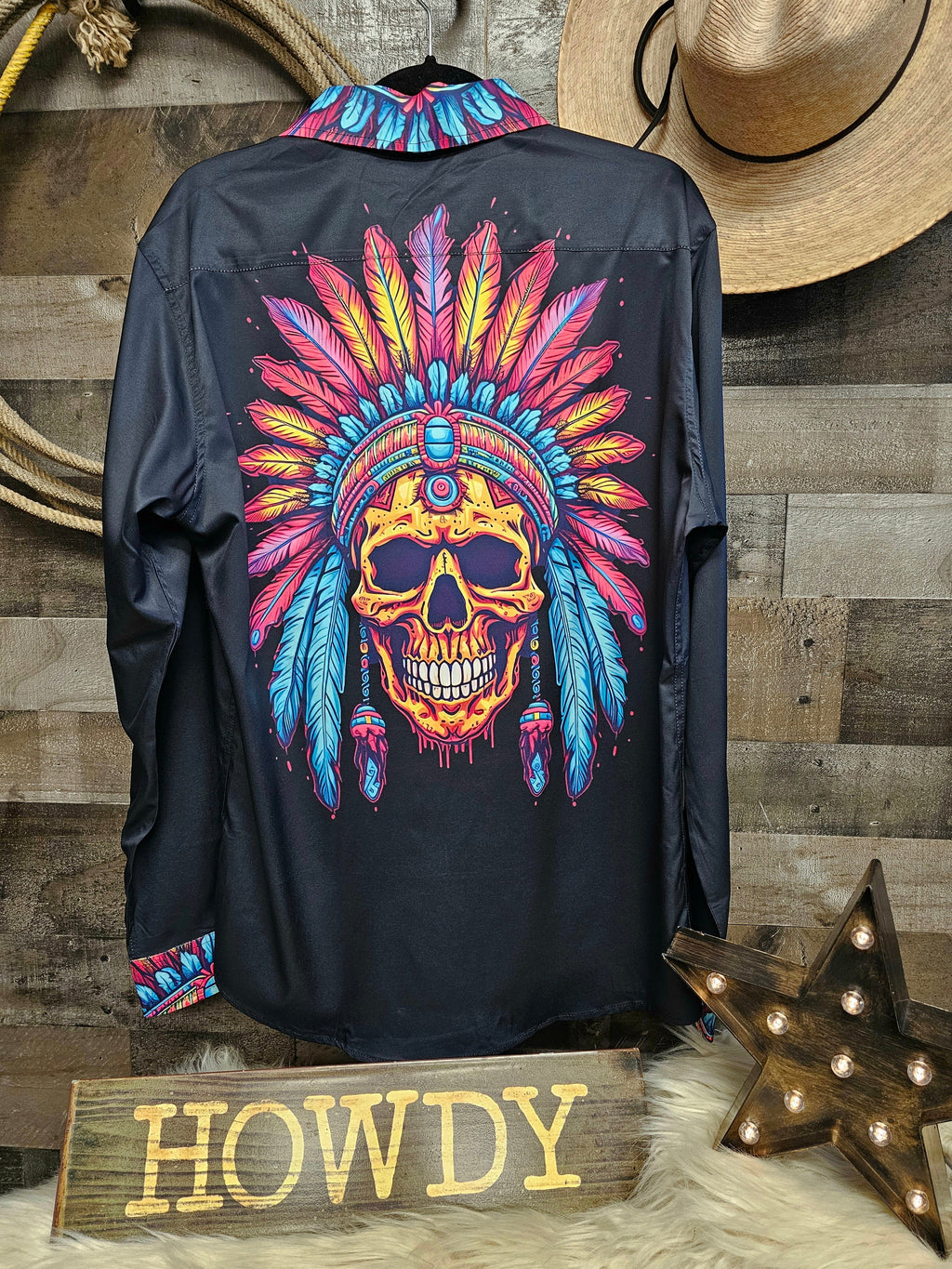 Baha Ranch Indian Skull Unisex Western Button Up Shirt by Baha Ranch Western Wear