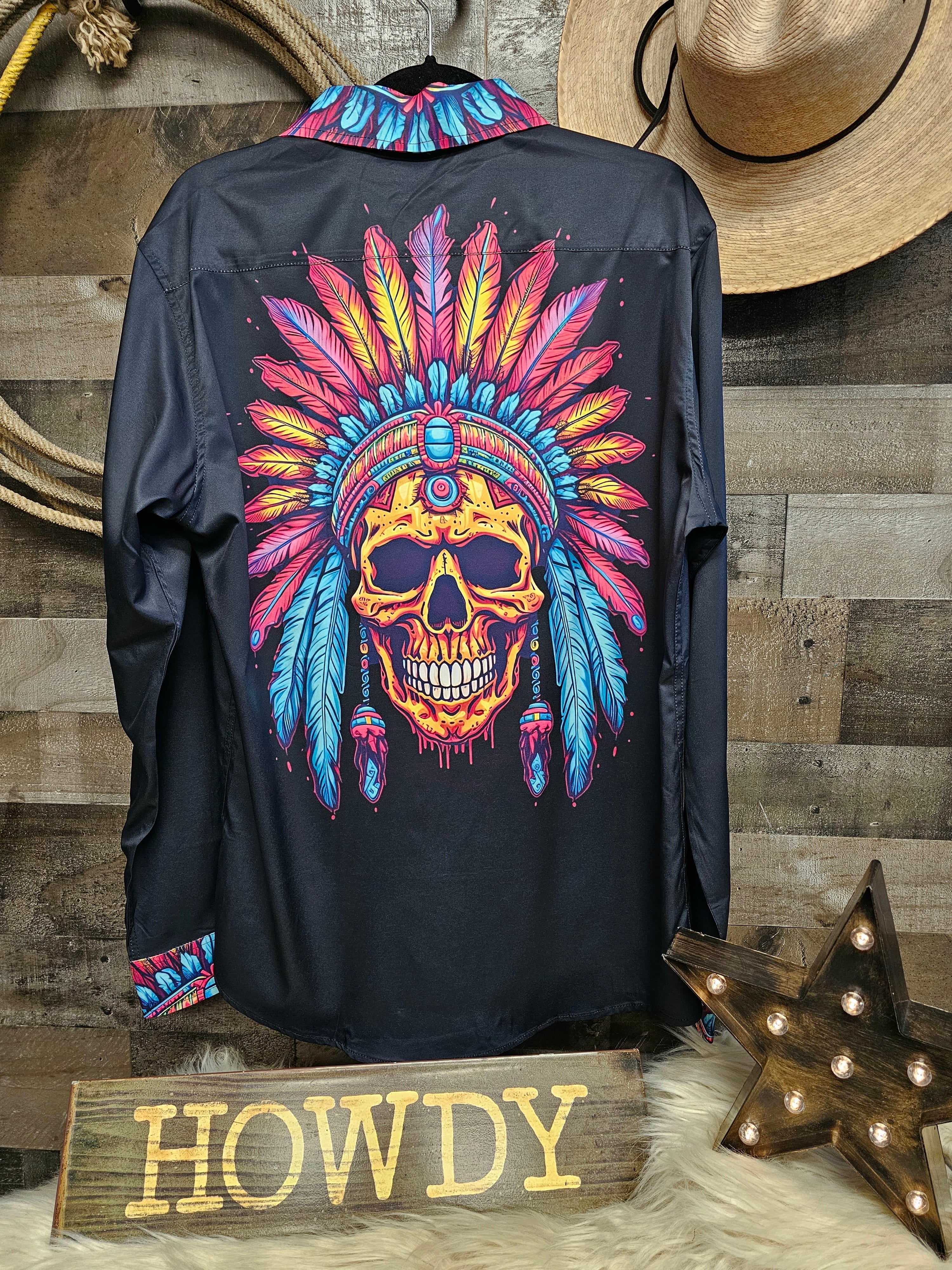Baha Ranch Indian Skull Unisex Western Button Up Shirt by Baha Ranch Western Wear