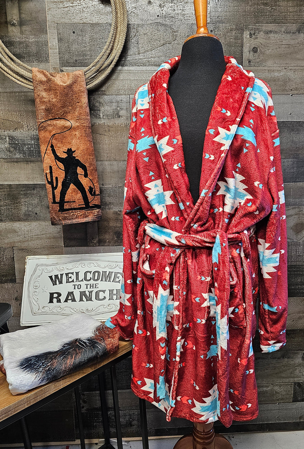 Baha Ranch Burgundy Aztec Women's Western Bath Robe by Baha Ranch Western Wear