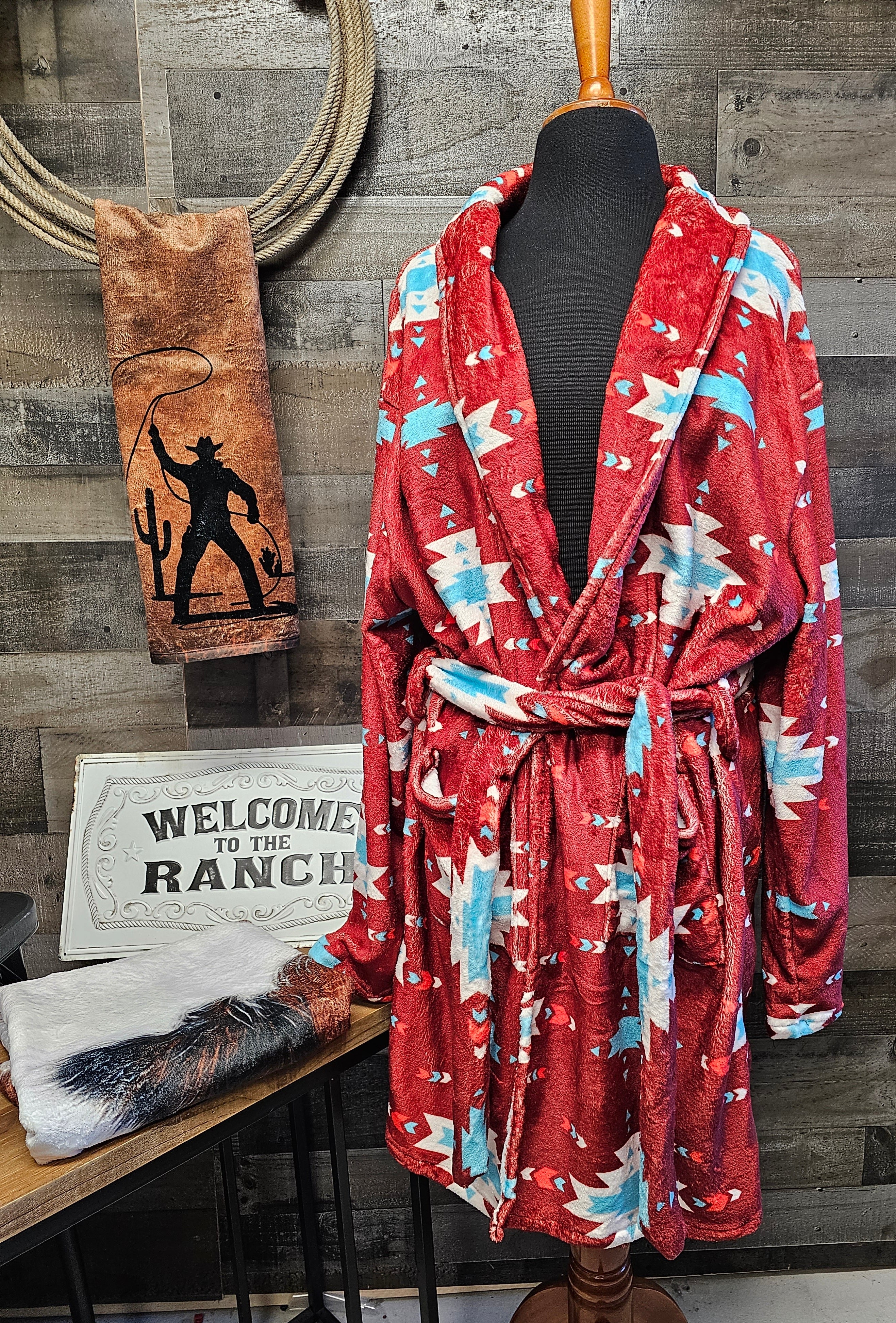 Baha Ranch Burgundy Aztec Women's Western Bath Robe by Baha Ranch Western Wear