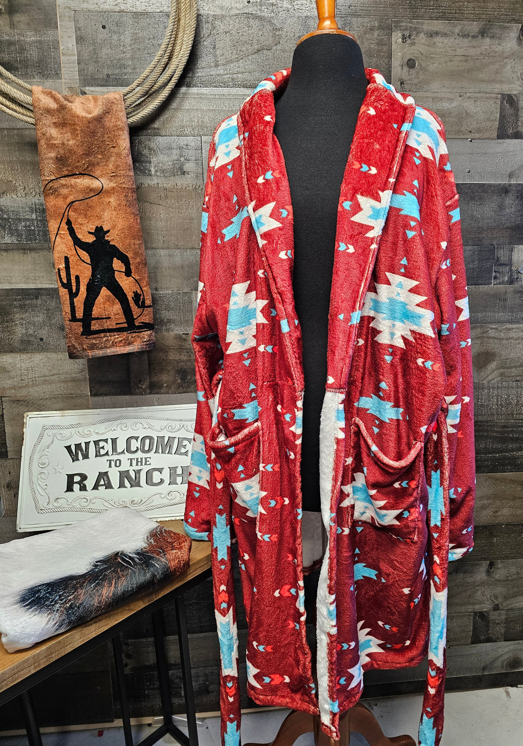 Baha Ranch Burgundy Aztec Women's Western Bath Robe by Baha Ranch Western Wear - product image 2