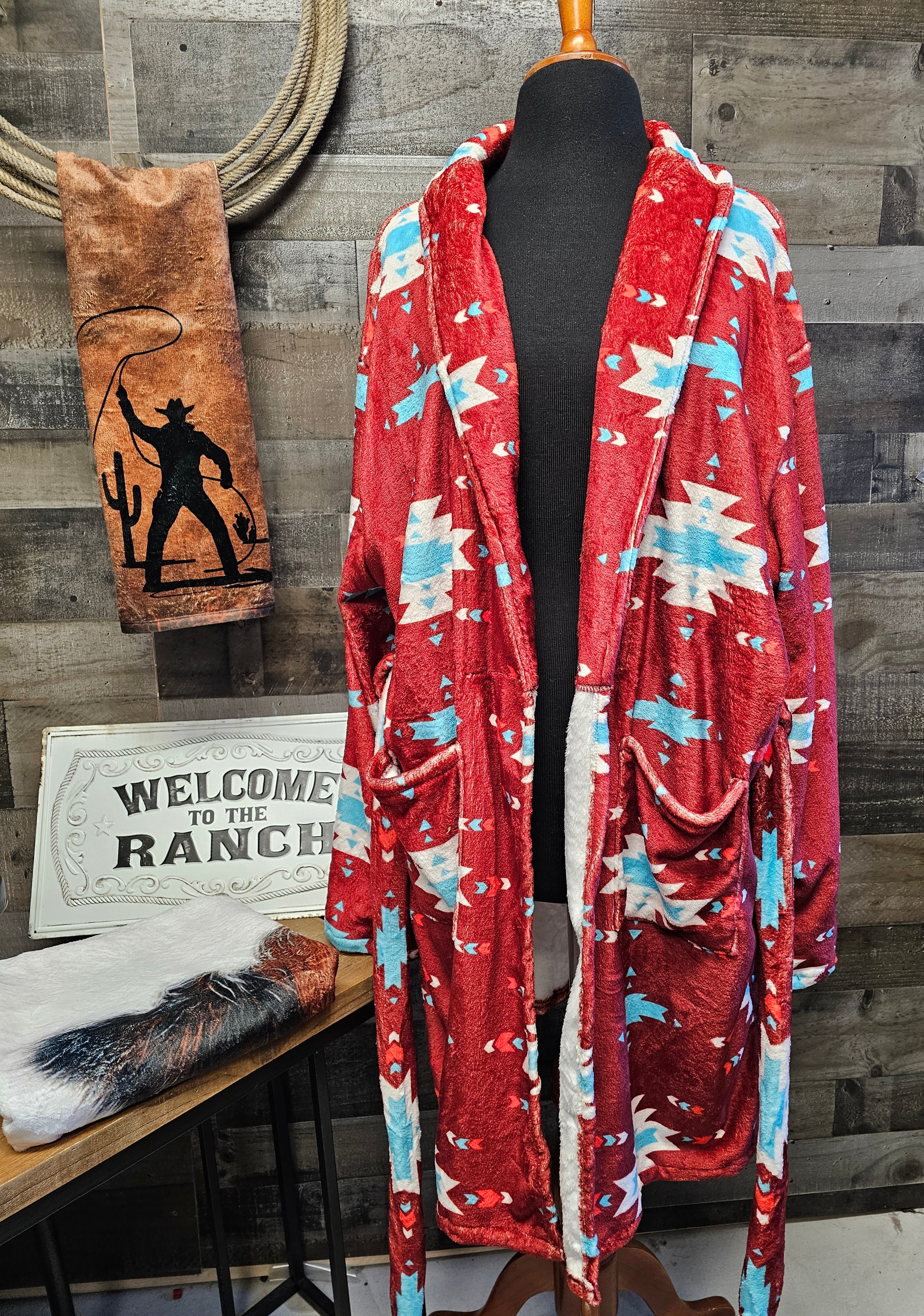 Baha Ranch Burgundy Aztec Women's Western Bath Robe by Baha Ranch Western Wear - product image 2
