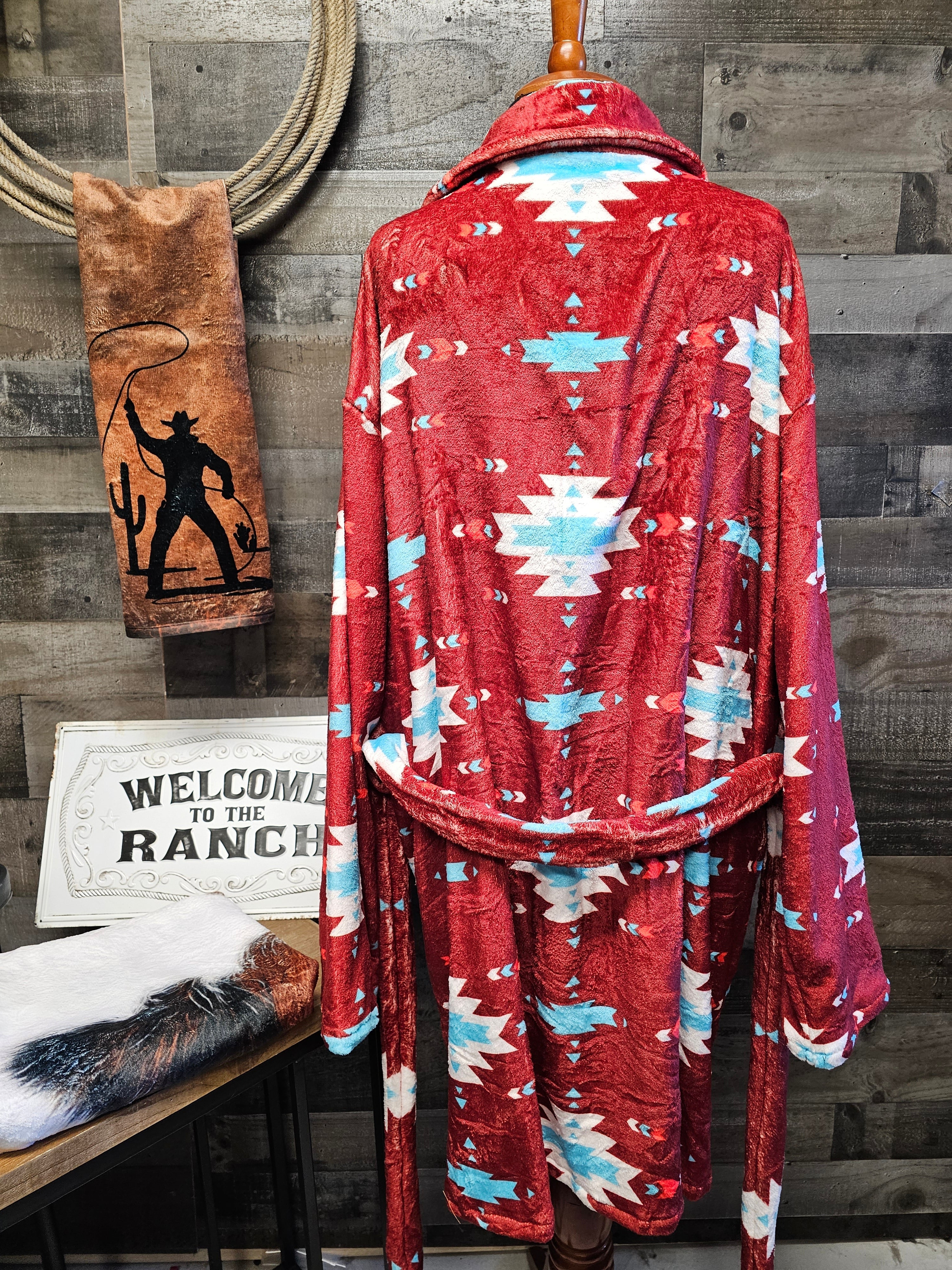 Baha Ranch Burgundy Aztec Women's Western Bath Robe by Baha Ranch Western Wear - product image 3