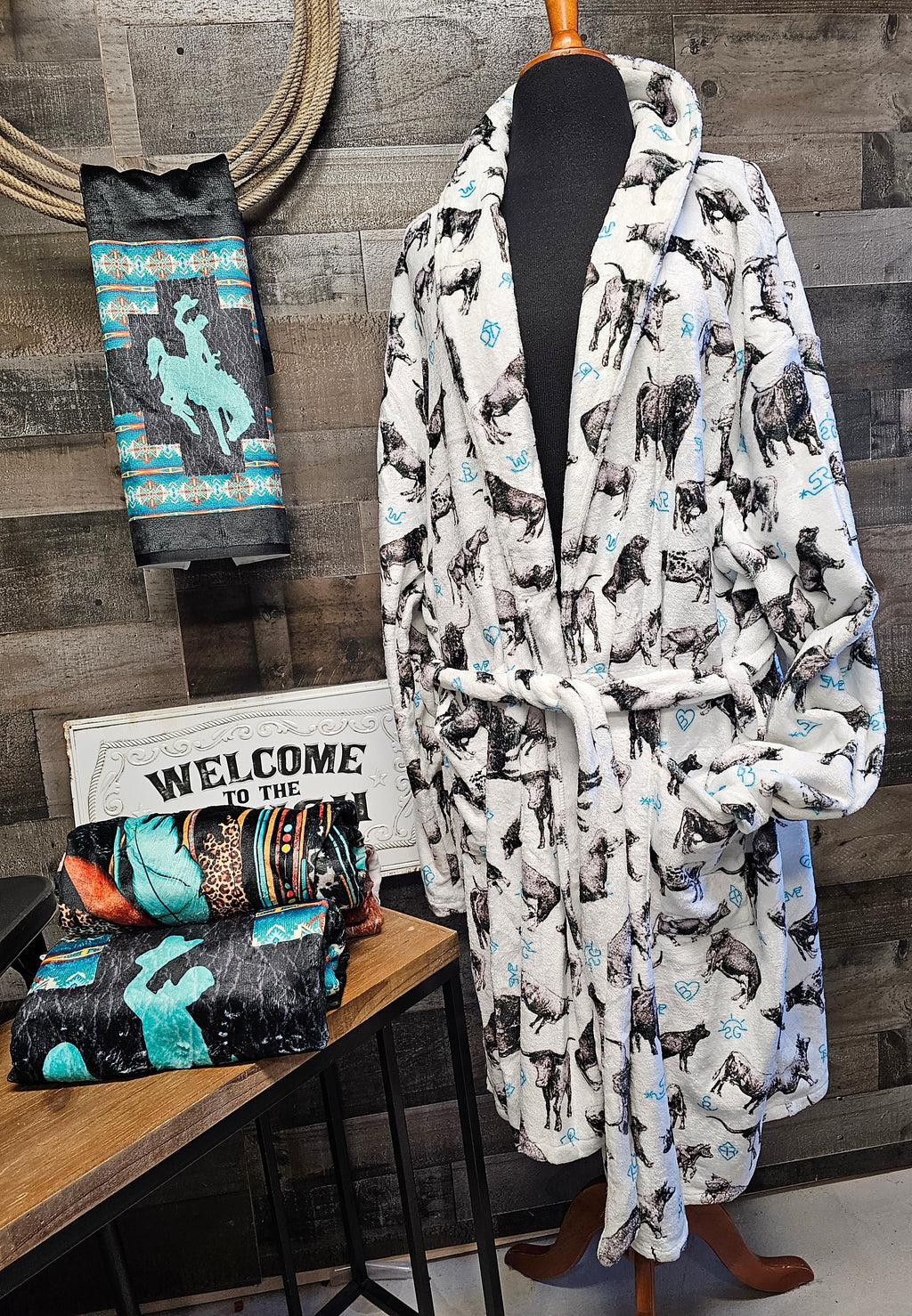 Baha Ranch Cattle and Brands Women's Western Bath Robe by Baha Ranch Western Wear